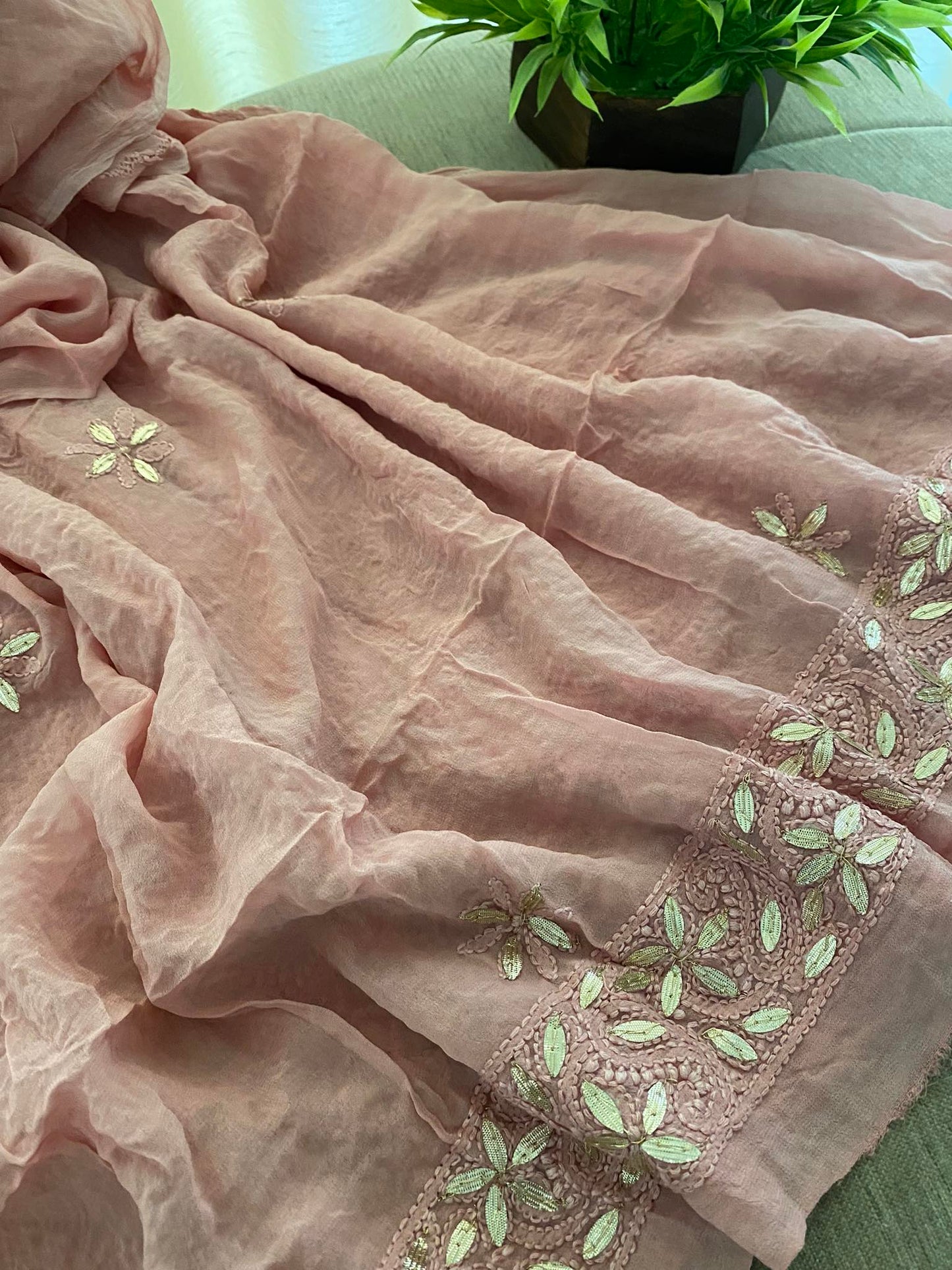 Rose Pink Pearl & Gota Patti Chikankari Suit