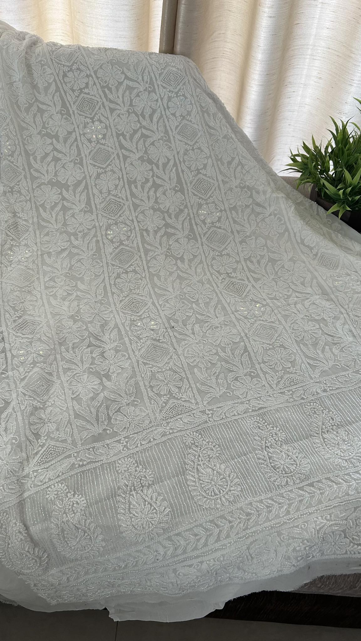 White Pearl Lucknowi Chikankari Suit