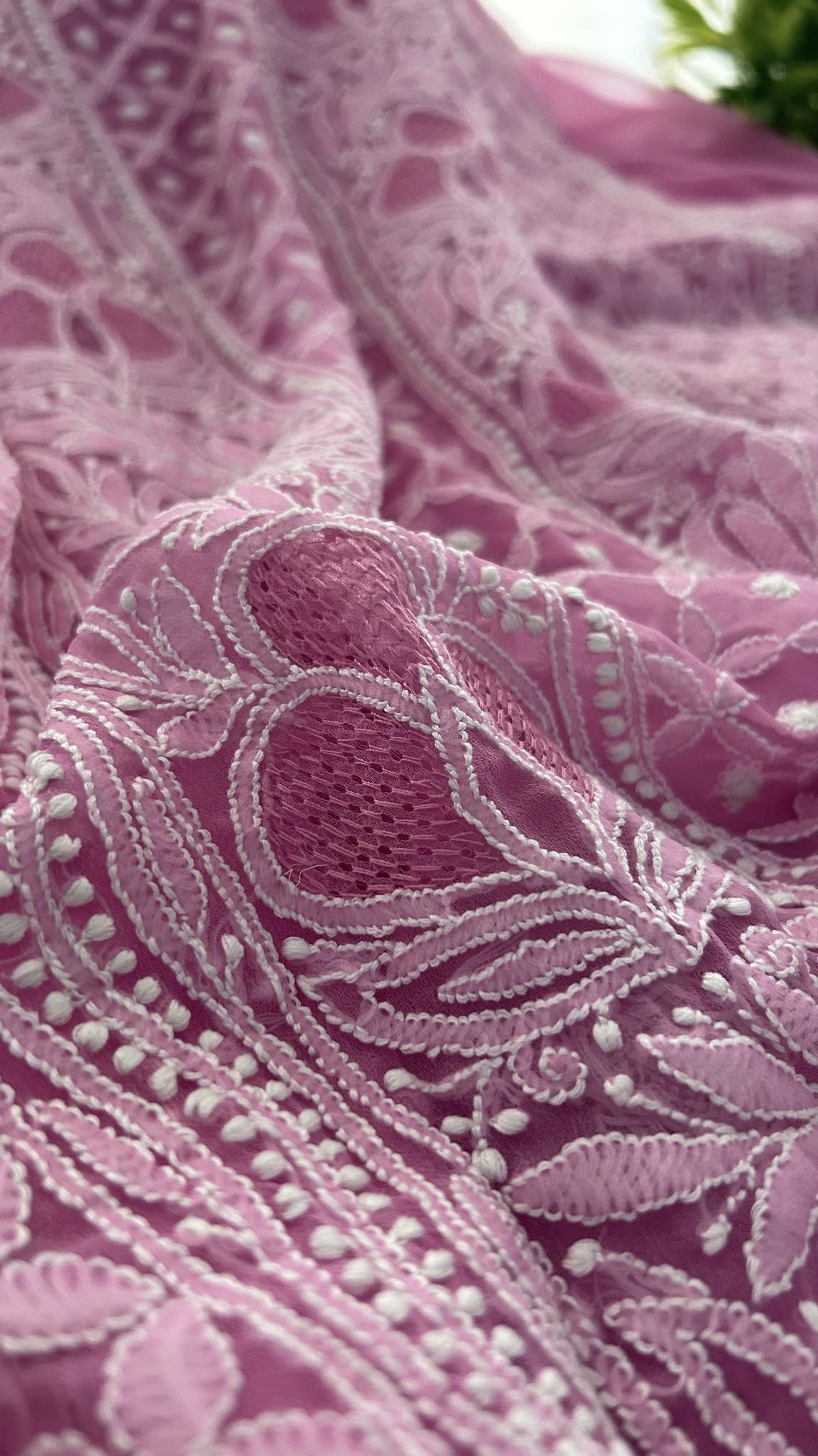 Rose Pink Hand Jaali & Chikankari Georgette Three Piece Suit