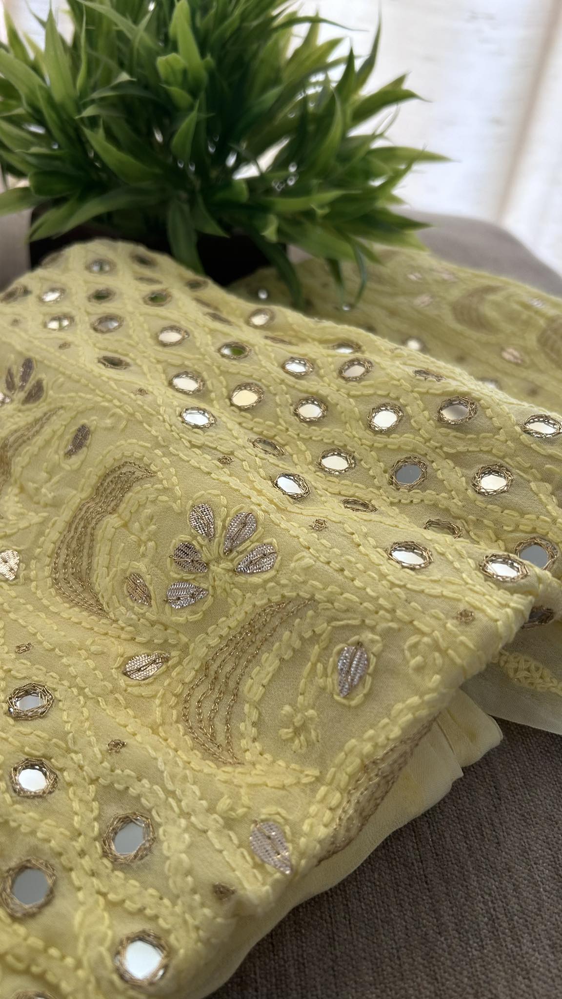 Yellow Mirror & Gota Patti Chikankari Suit (Kurta & Dupatta)