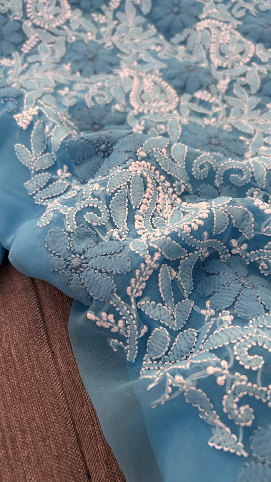 Turquoise Blue Chikankari Georgette Three Piece Suit