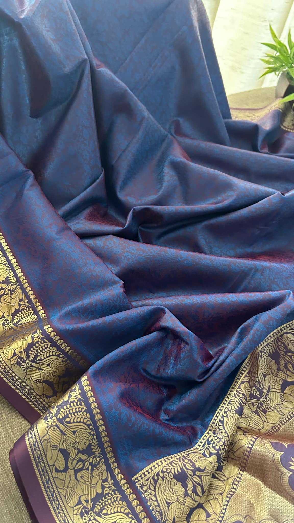 Royal Blue Mysore Art Silk Saree - Radha Krishna Collection