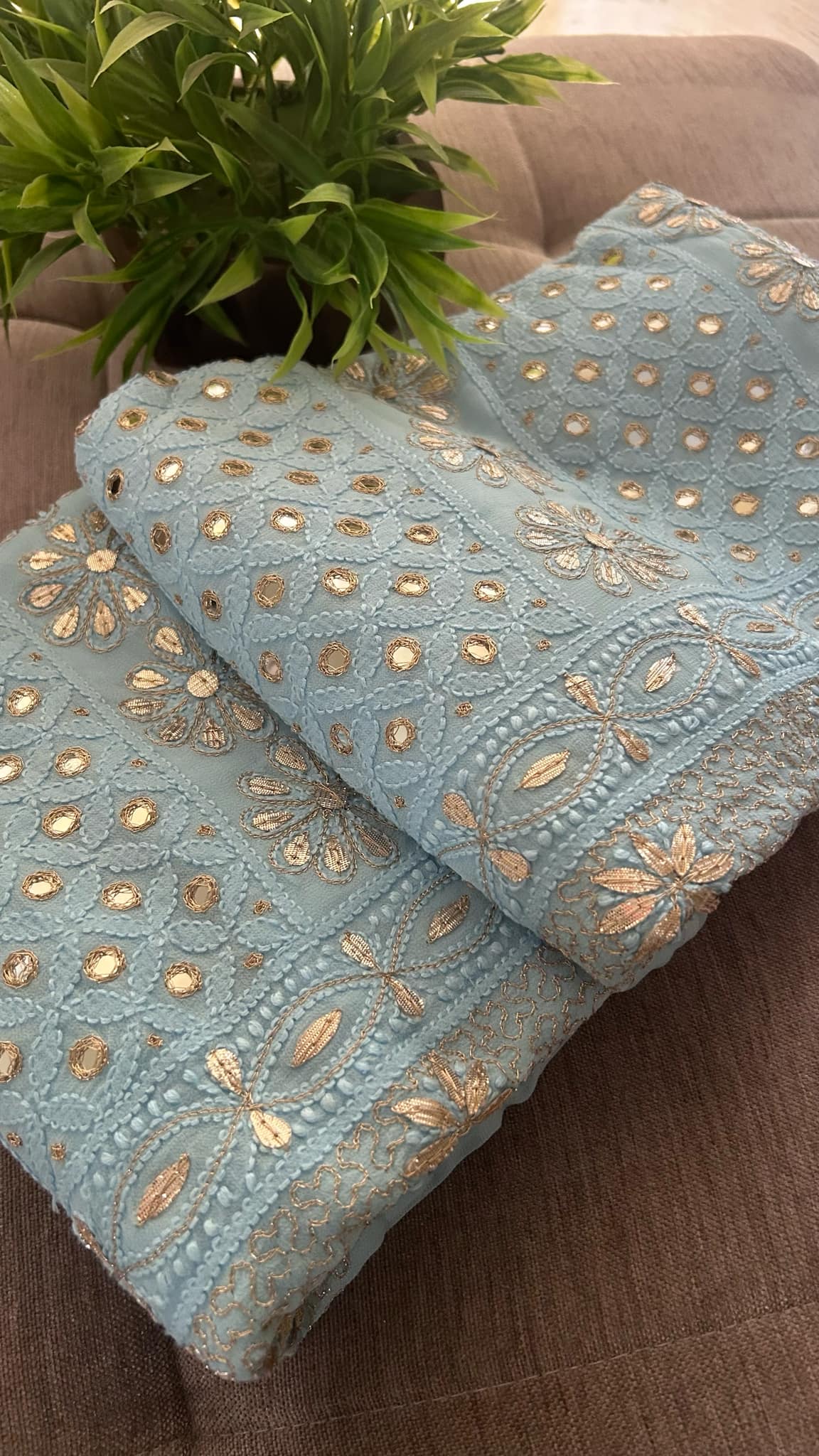 Powder Blue Mirror & Gota Patti Chikankari Suit (Kurta & Dupatta)