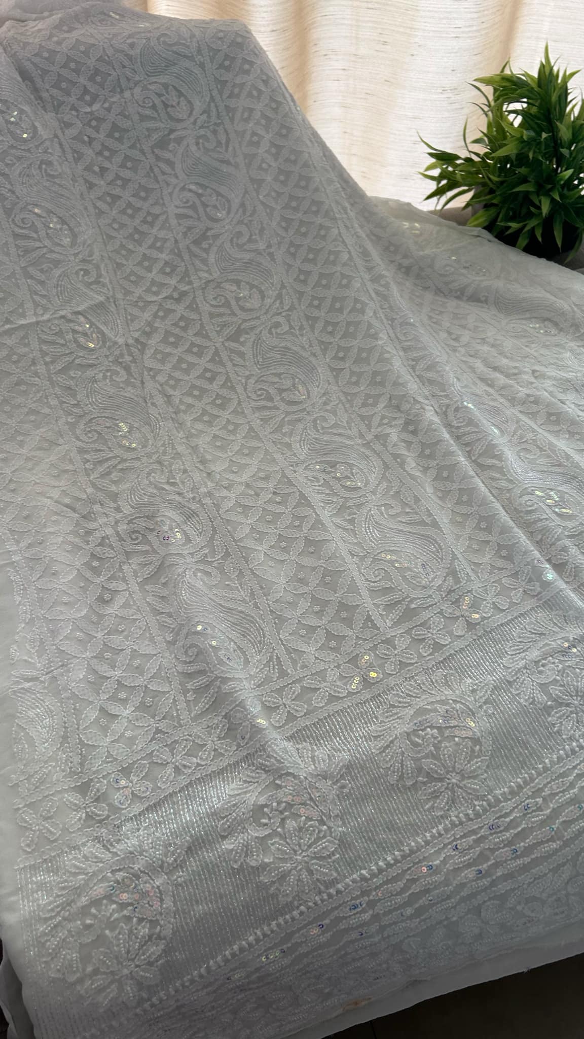 White Pearl Lucknowi Chikankari Suit (Kurta & Dupatta)