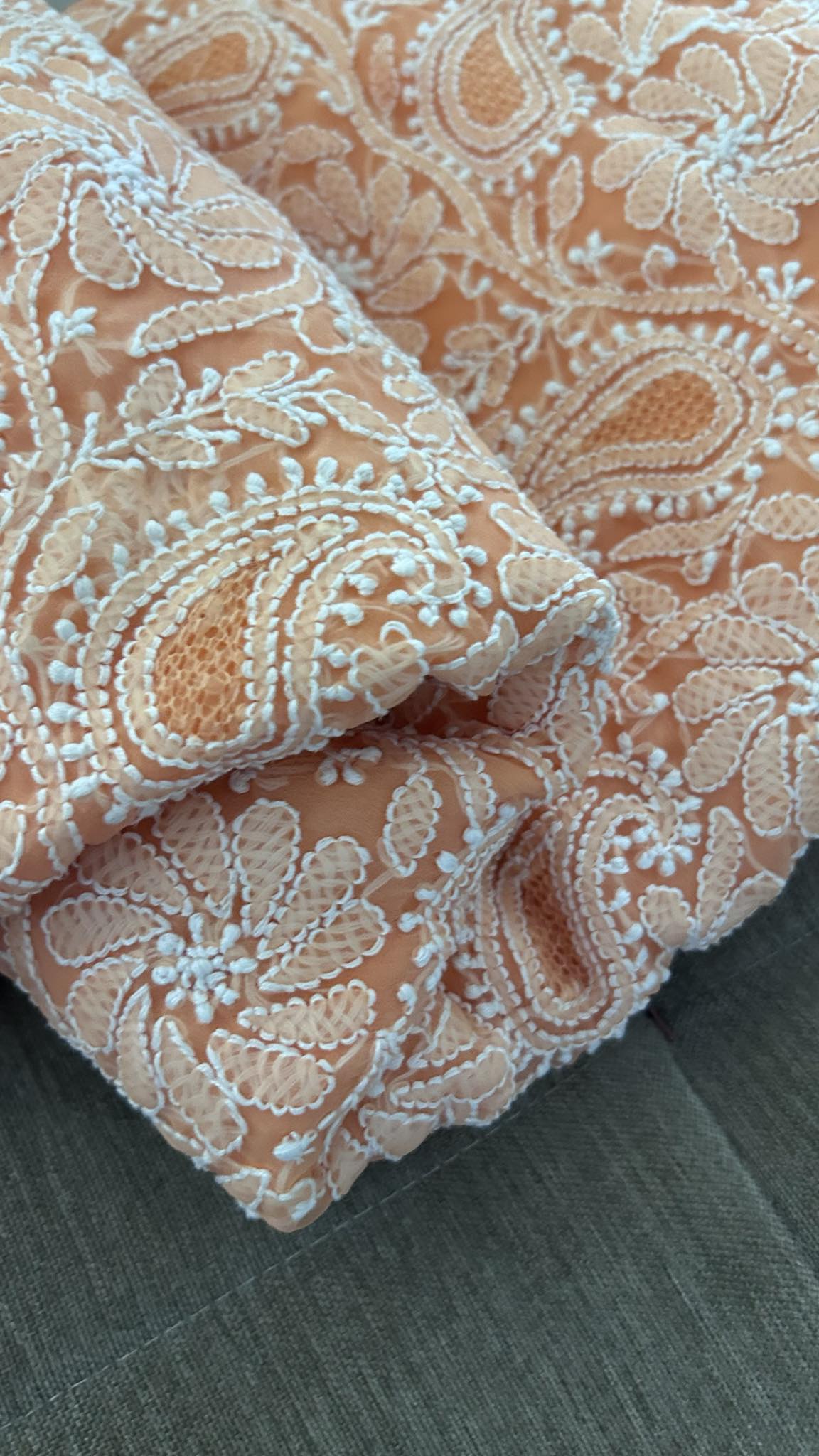 Light Orange Hand Jaali & Chikankari Georgette Three Piece Suit