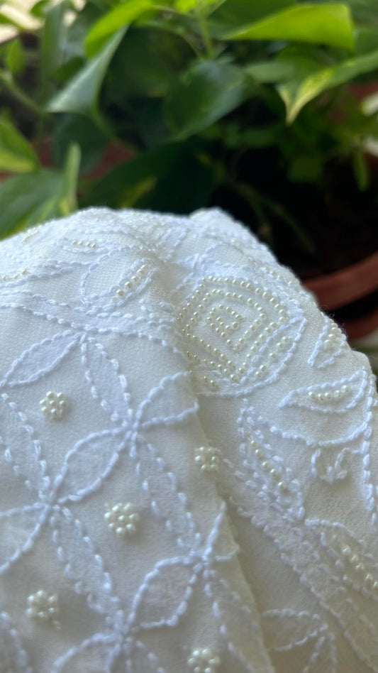 White Pearl Lucknowi Chikankari Suit