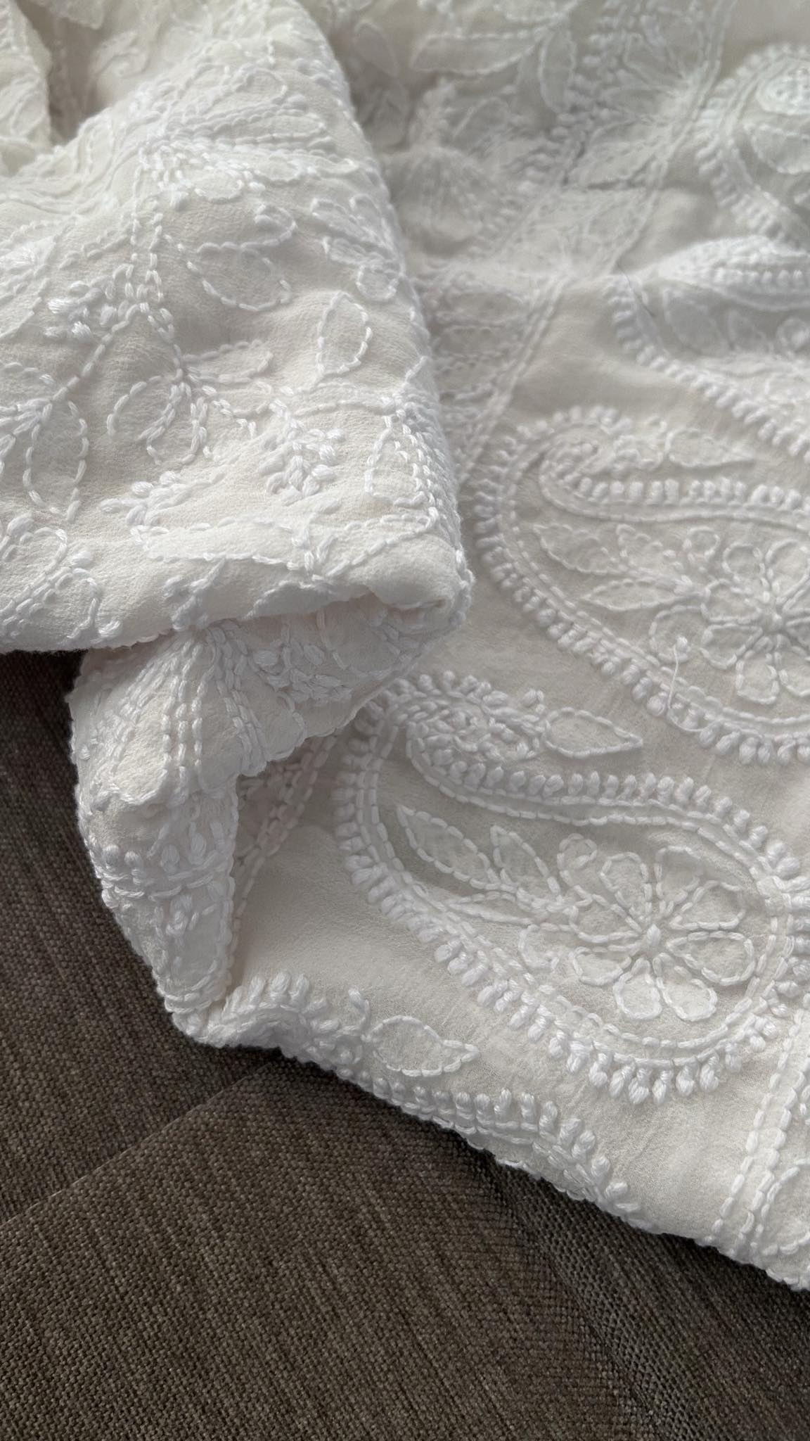 Ivory White Lucknowi Chikankari Dupatta