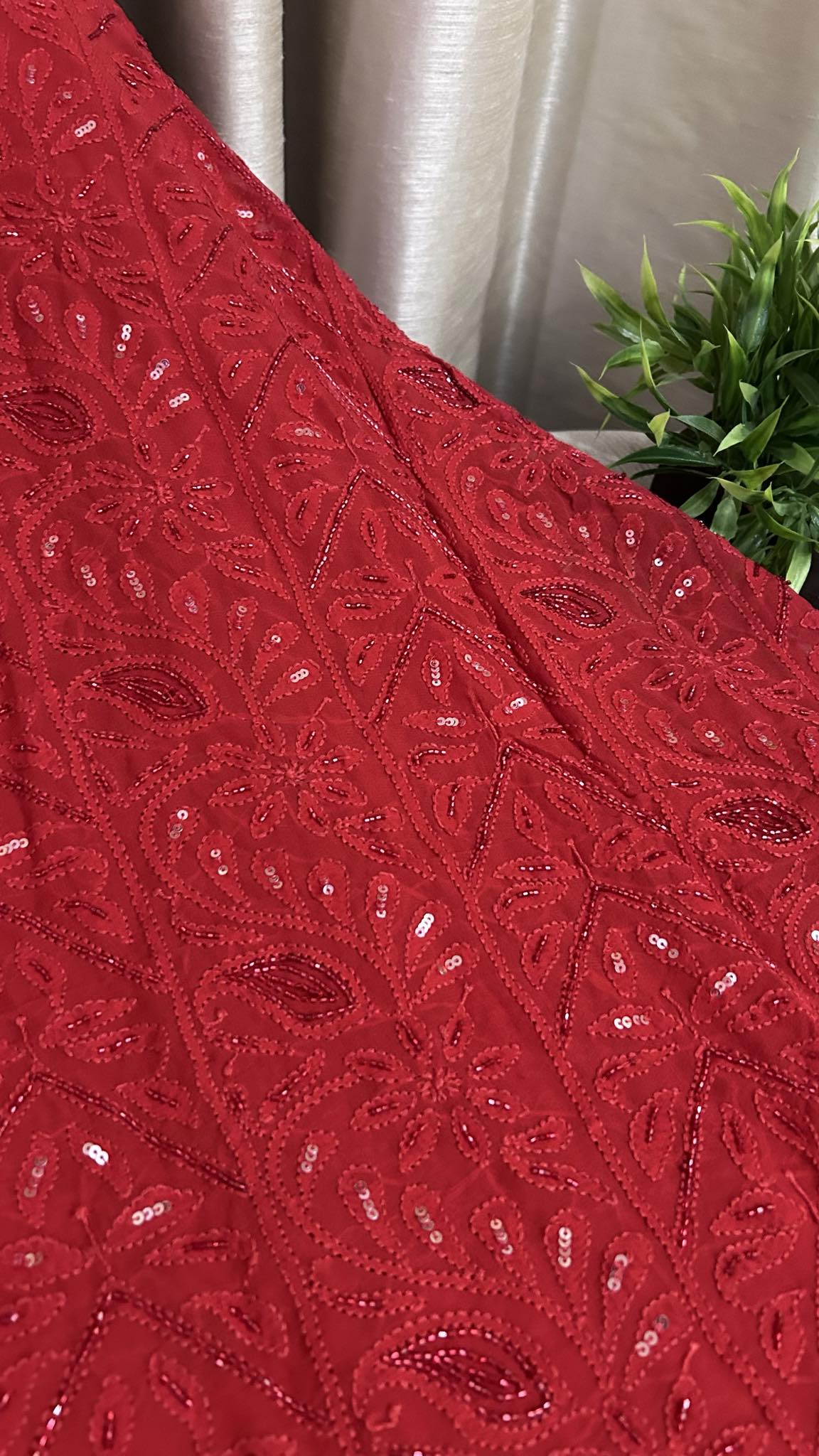 Maroonish Red Party Wear Cut Dana Chikankari Kurta Dupatta Set