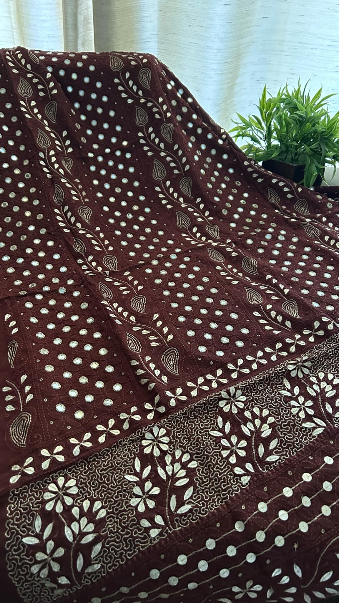 Brown Mirror & Gota Patti Chikankari Suit (Kurta & Dupatta)