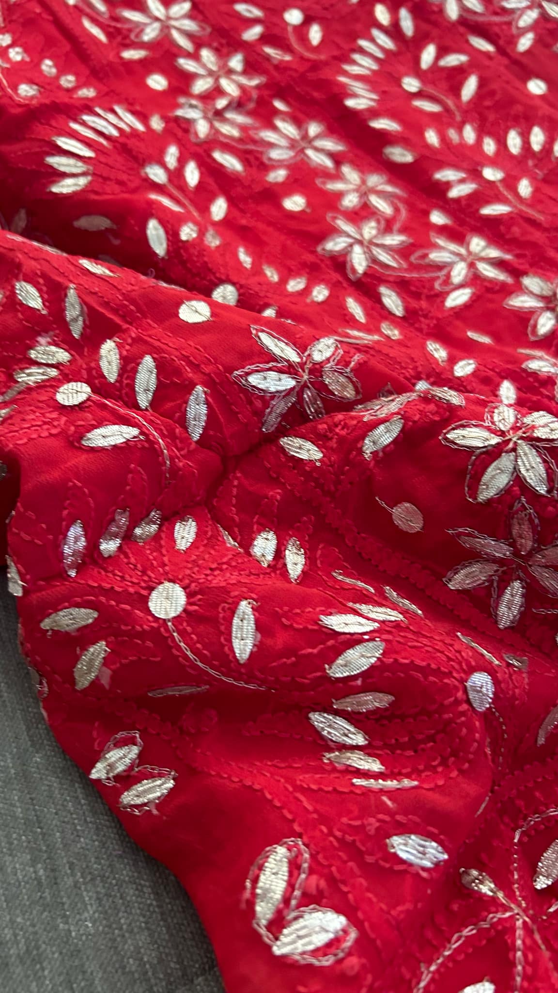 Red Gota Patti Chikankari Suit (Kurta & Dupatta)