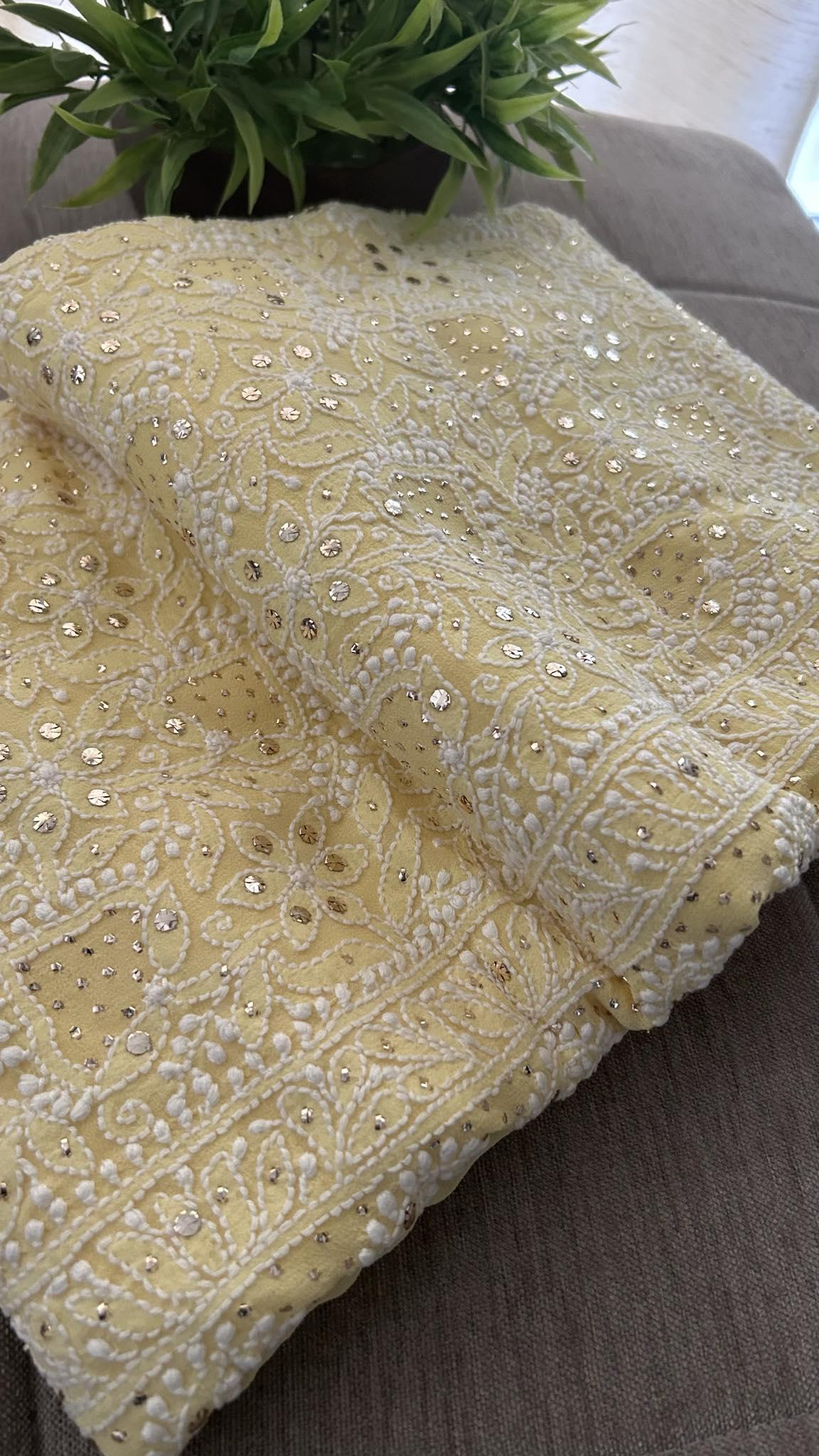 Yellow Lucknowi Chikankari Mukaish Suit (Kurta Dupatta)