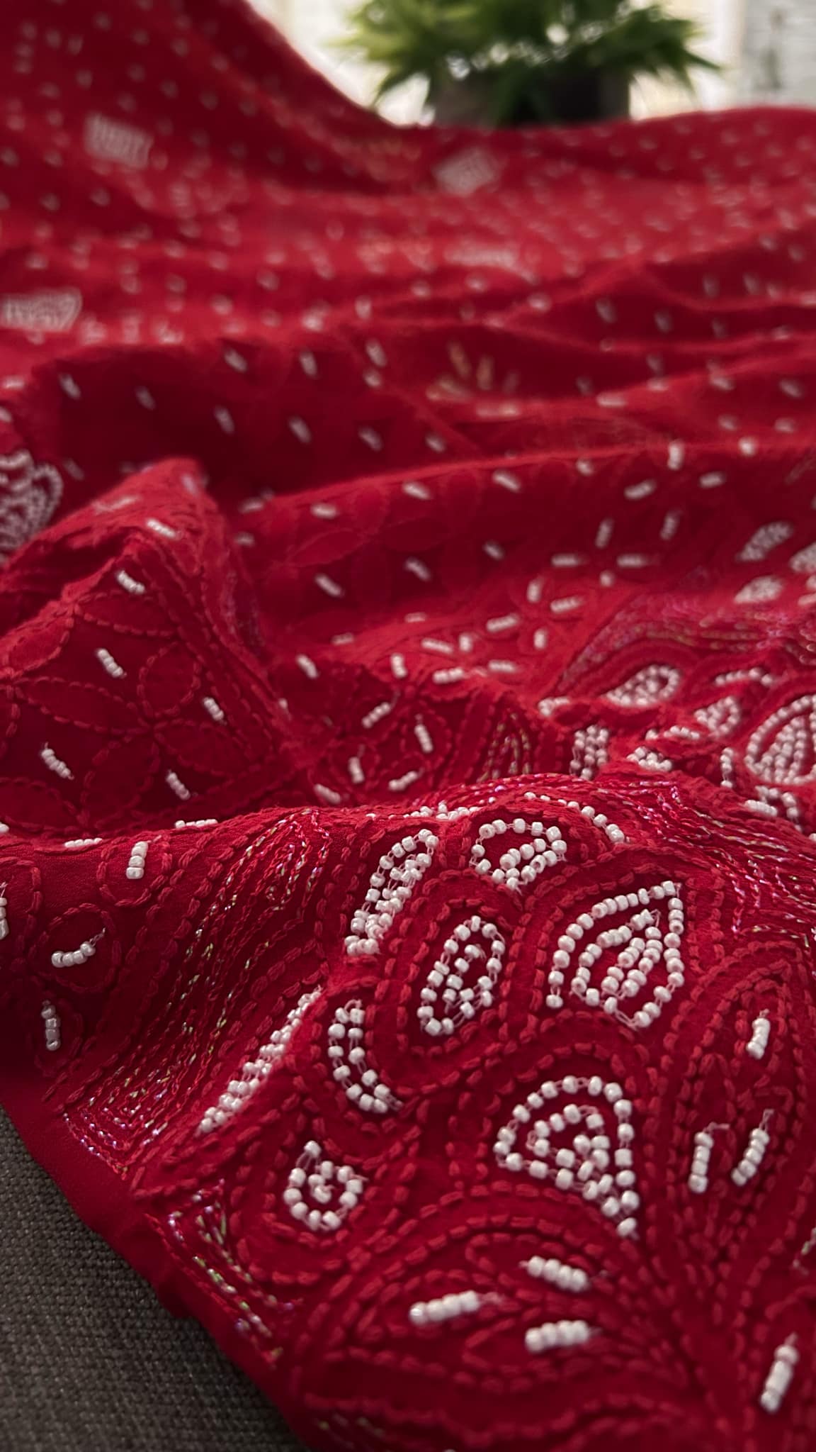 Red Pearl Chikankari Suit (Kurta & Dupatta)