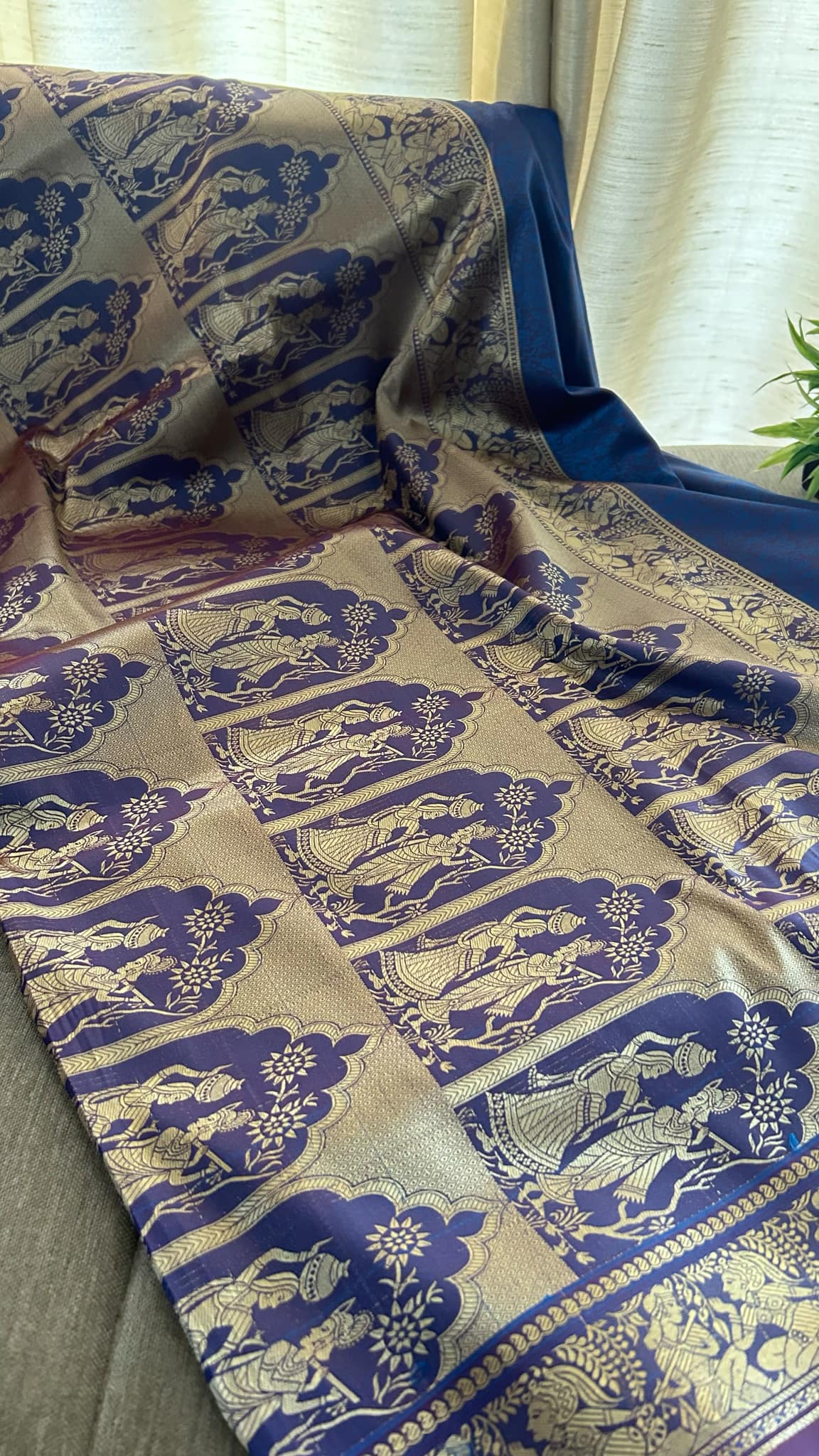 Royal Blue Mysore Art Silk Saree - Radha Krishna Collection