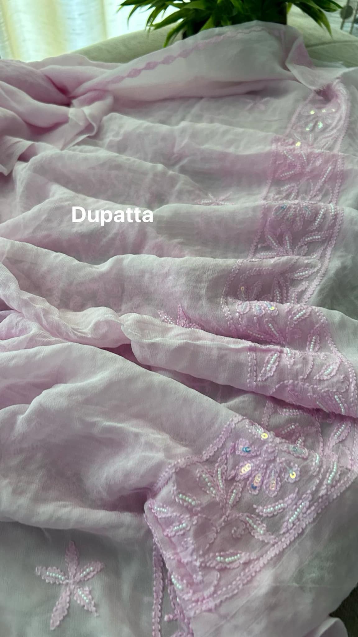 Light Pink Chikankari Pearl Kurta Dupatta Set