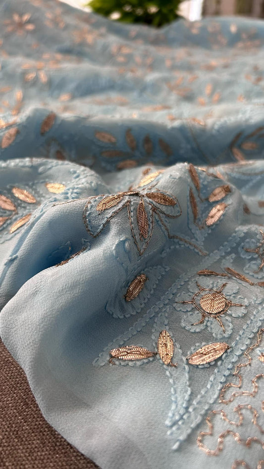 Powder Blue Gota Patti Chikankari Suit (Kurta & Dupatta)