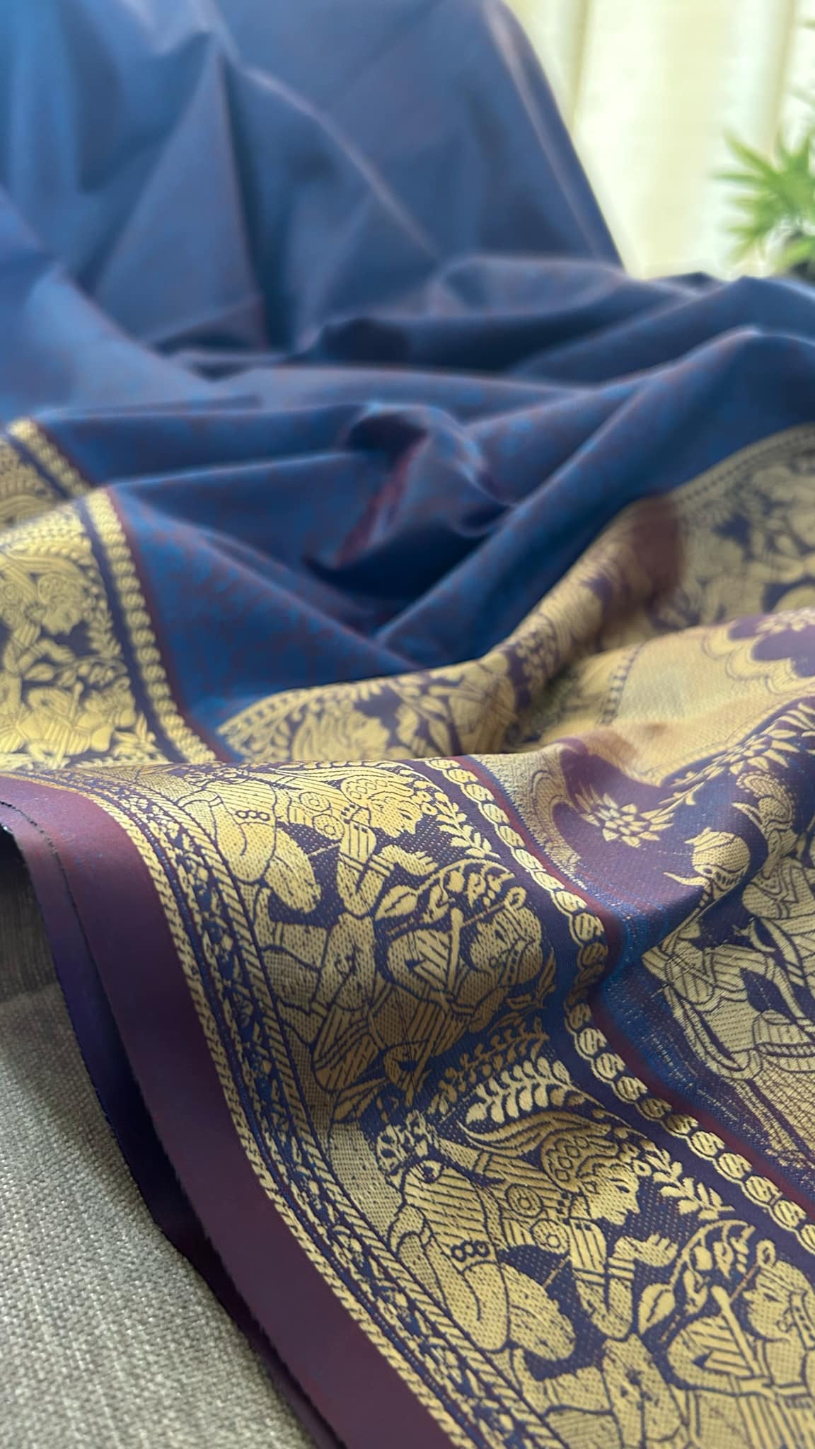 Royal Blue Mysore Art Silk Saree - Radha Krishna Collection