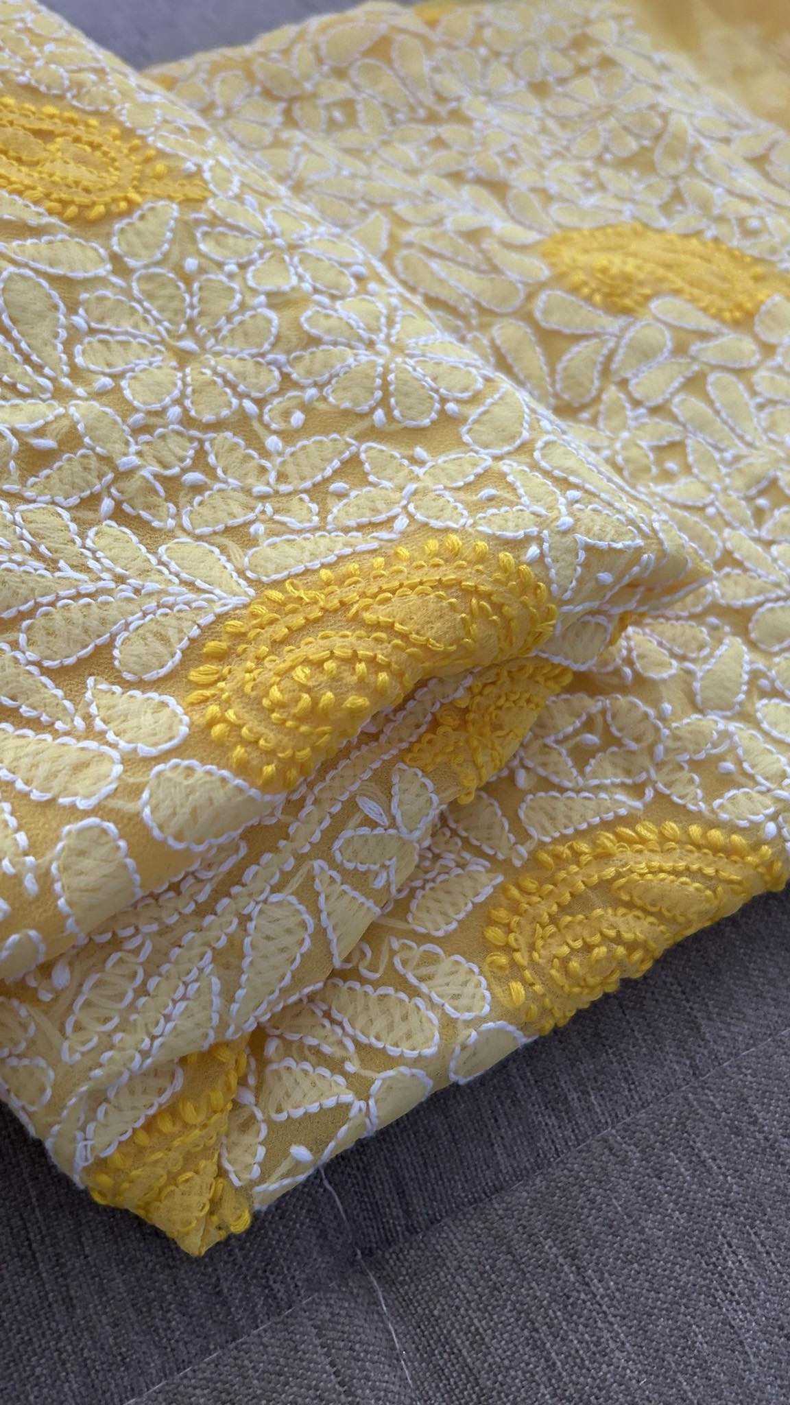 Yellow Georgette Chikankari Kurti Fabric (Only Kurti)