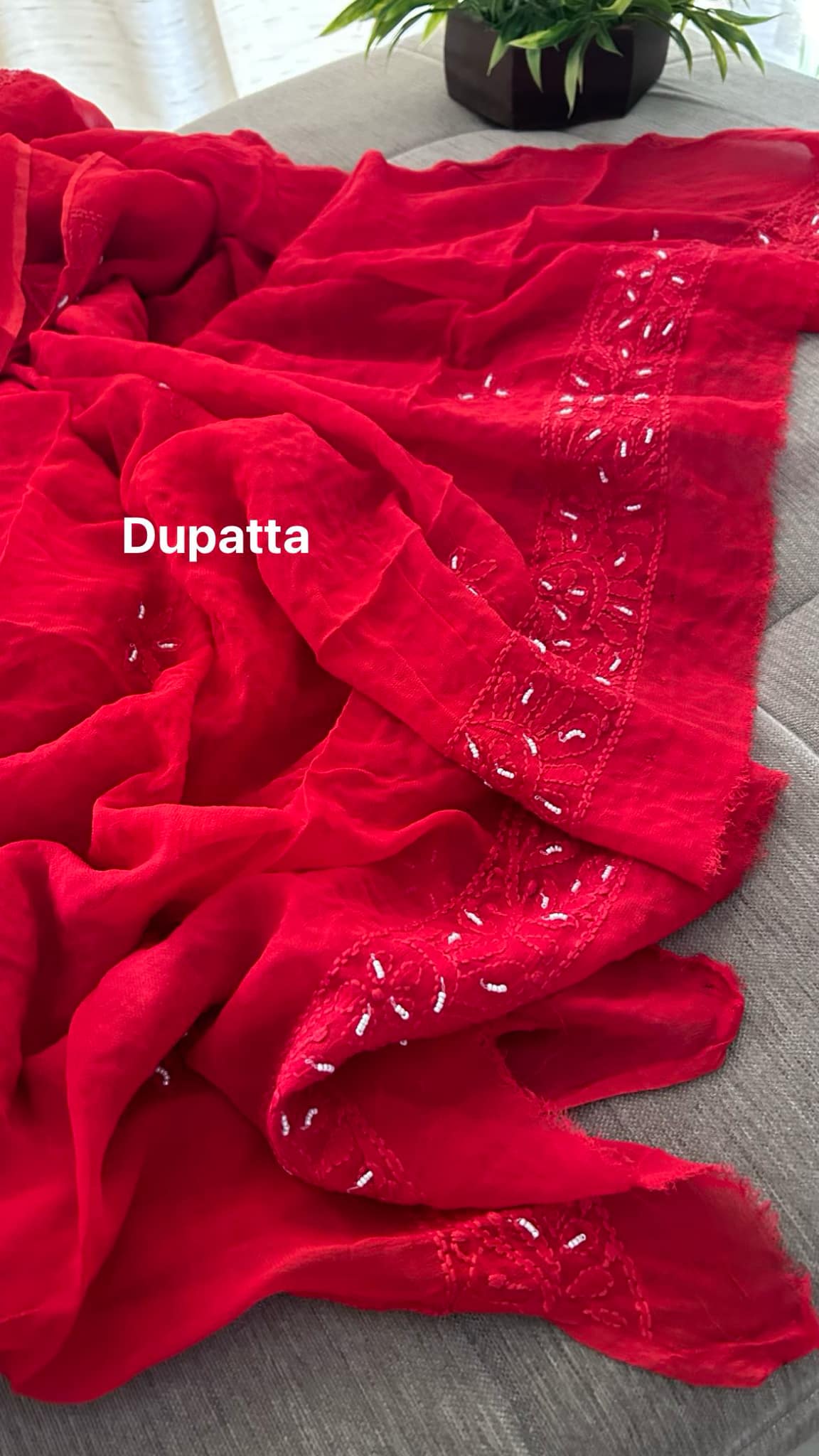 Red Pearl Chikankari Suit (Kurta & Dupatta)