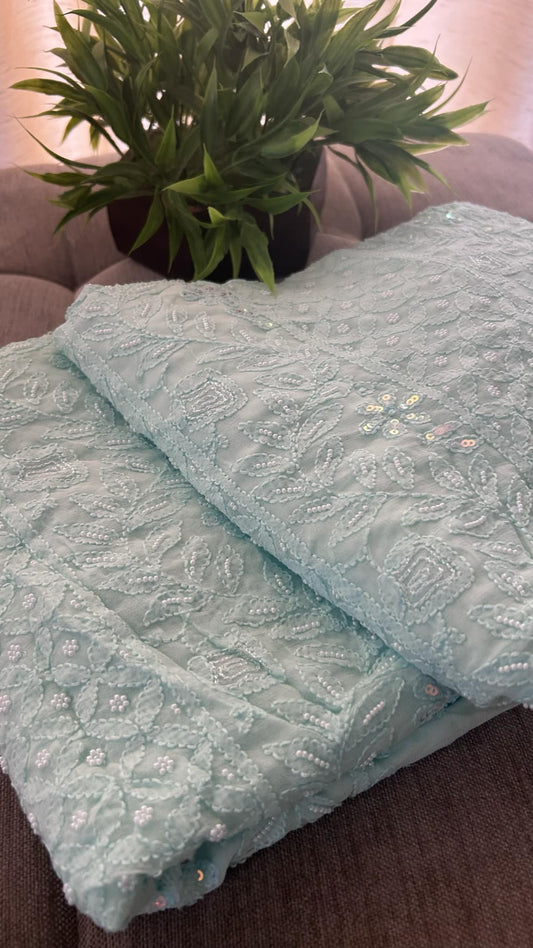 Sea Green Chikankari Pearl Kurta Dupatta Set