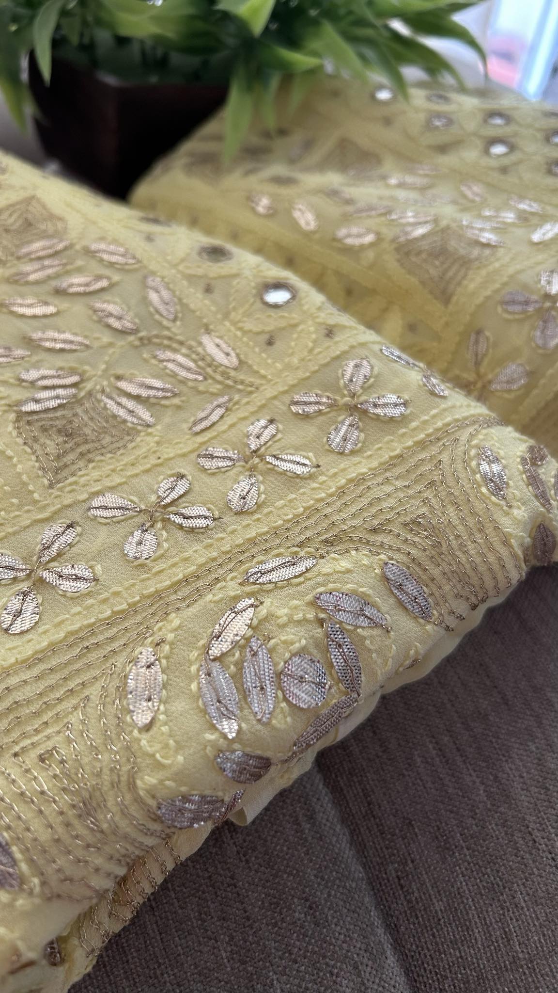 Yellow Mirror Gota Patti Lucknowi Chikankari Suit