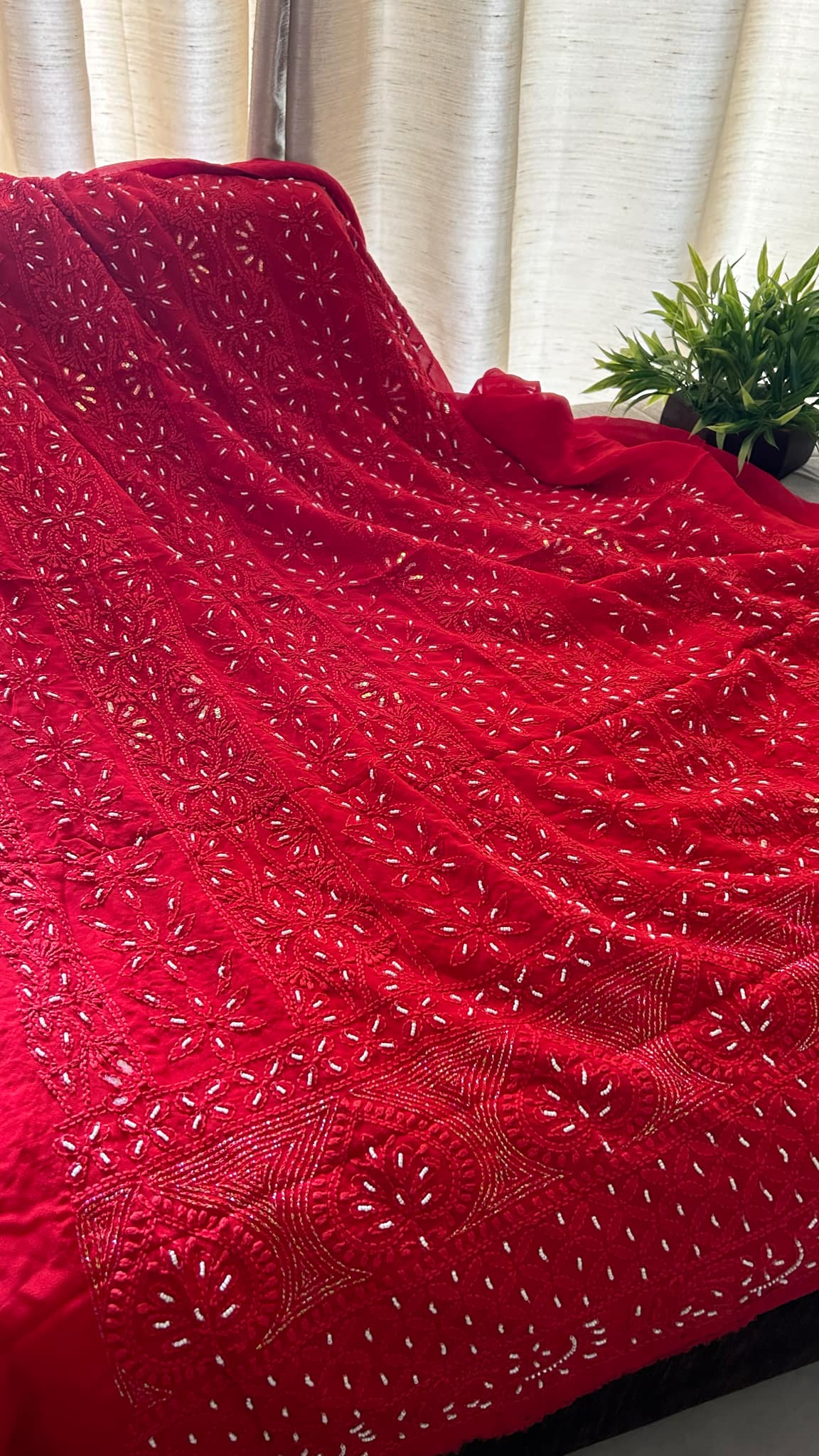 Red Pearl Chikankari Suit (Kurta & Dupatta)