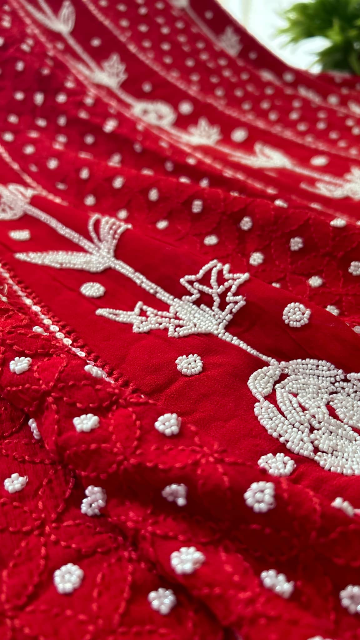 Pre Order Red Pearl Chikankari Anarkali (Anarkali & Dupatta)