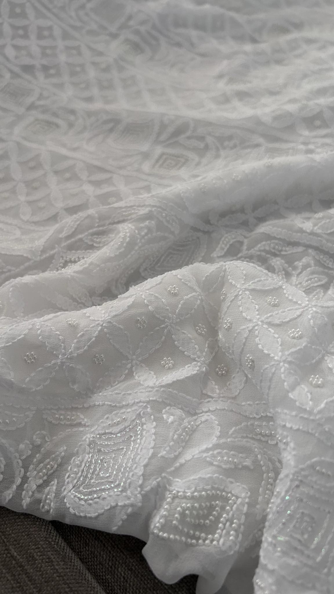 White Pearl Lucknowi Chikankari Suit