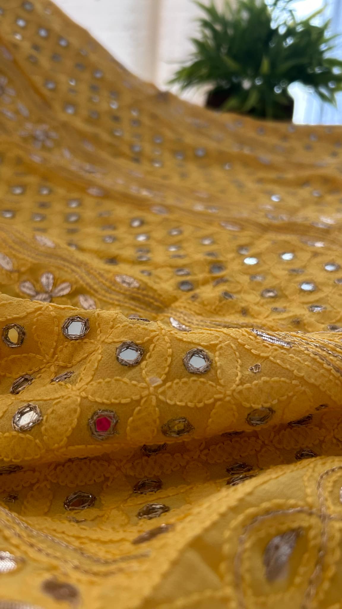 Mango Yellow Mirror & Gota Patti Chikankari Suit (Kurta & Dupatta)