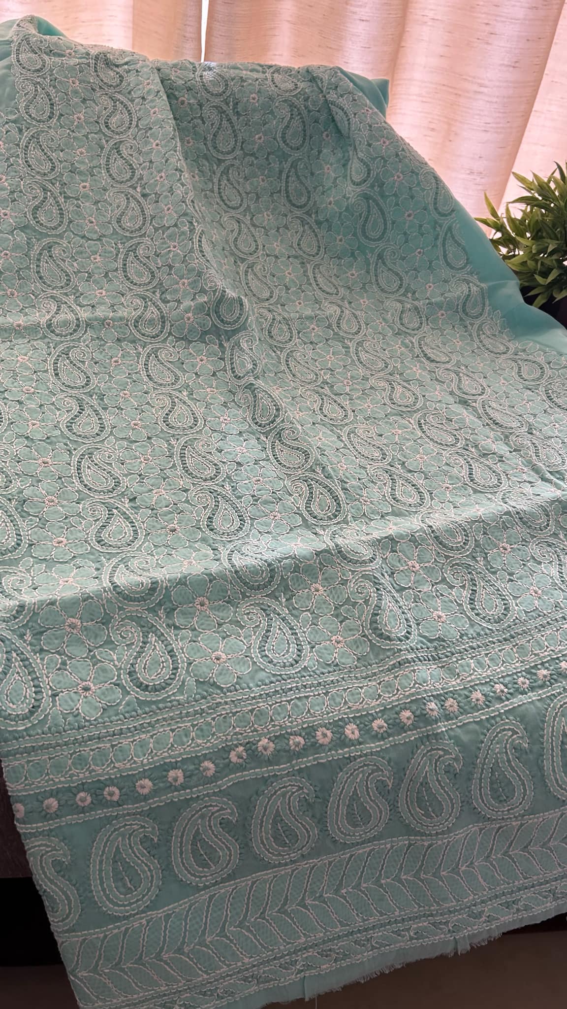 Sea Green Cotton Chikankari Kurti Fabric (Kurti Fabric)