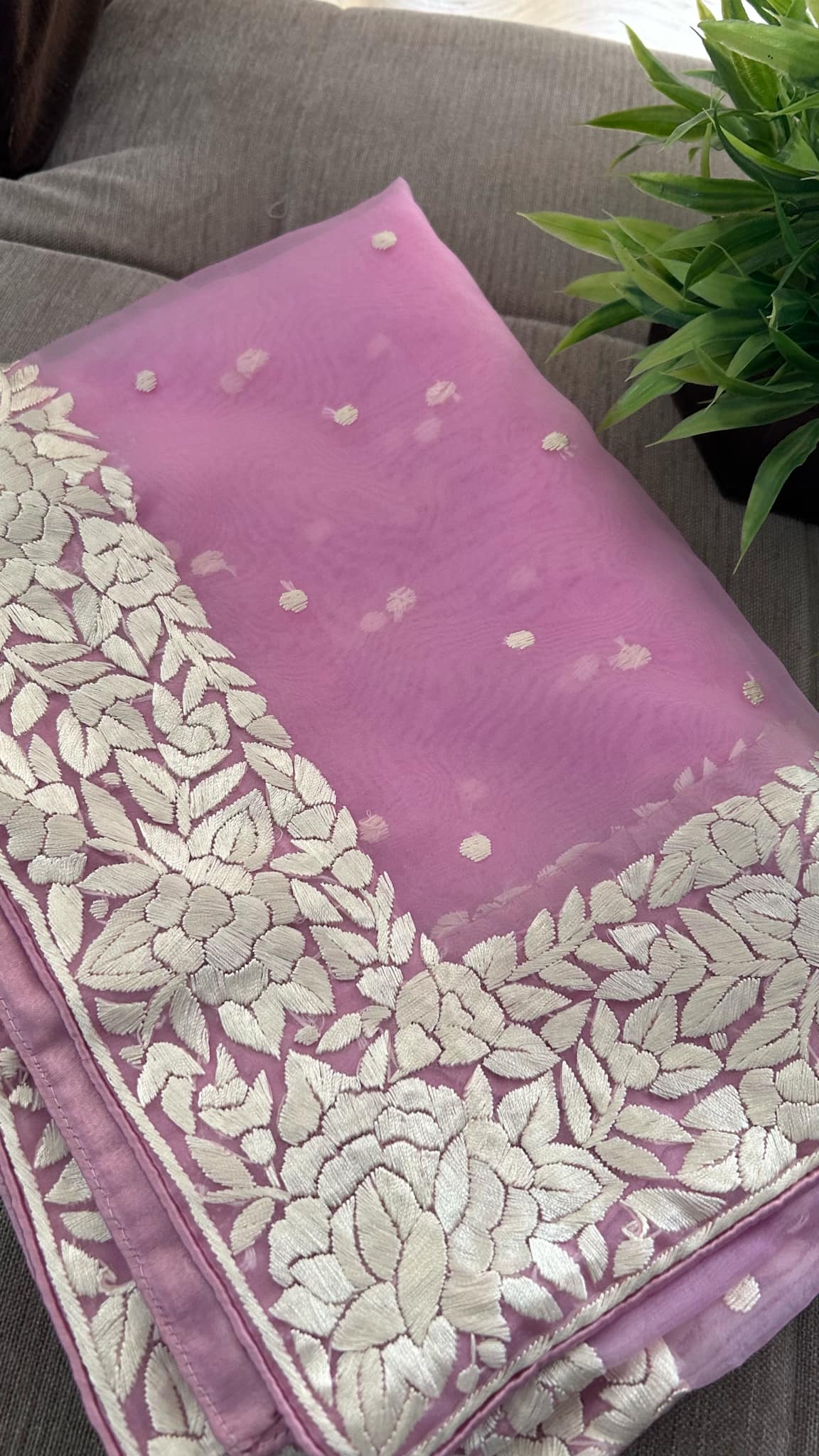 Light Pink Organza Parsi Gara Dupatta