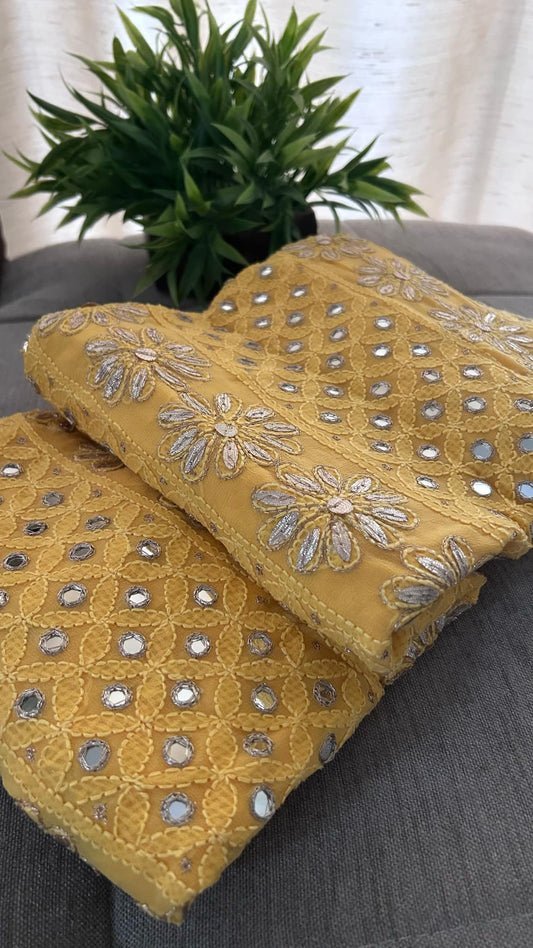 Mango Yellow Mirror & Gota Patti Chikankari Suit (Kurta & Dupatta)