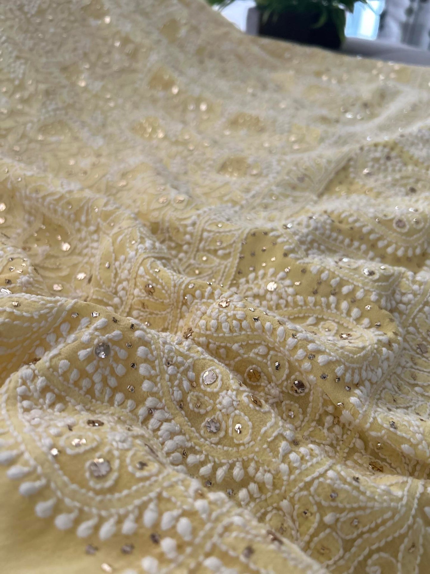 Yellow Lucknowi Chikankari Mukaish Suit (Kurta Dupatta)