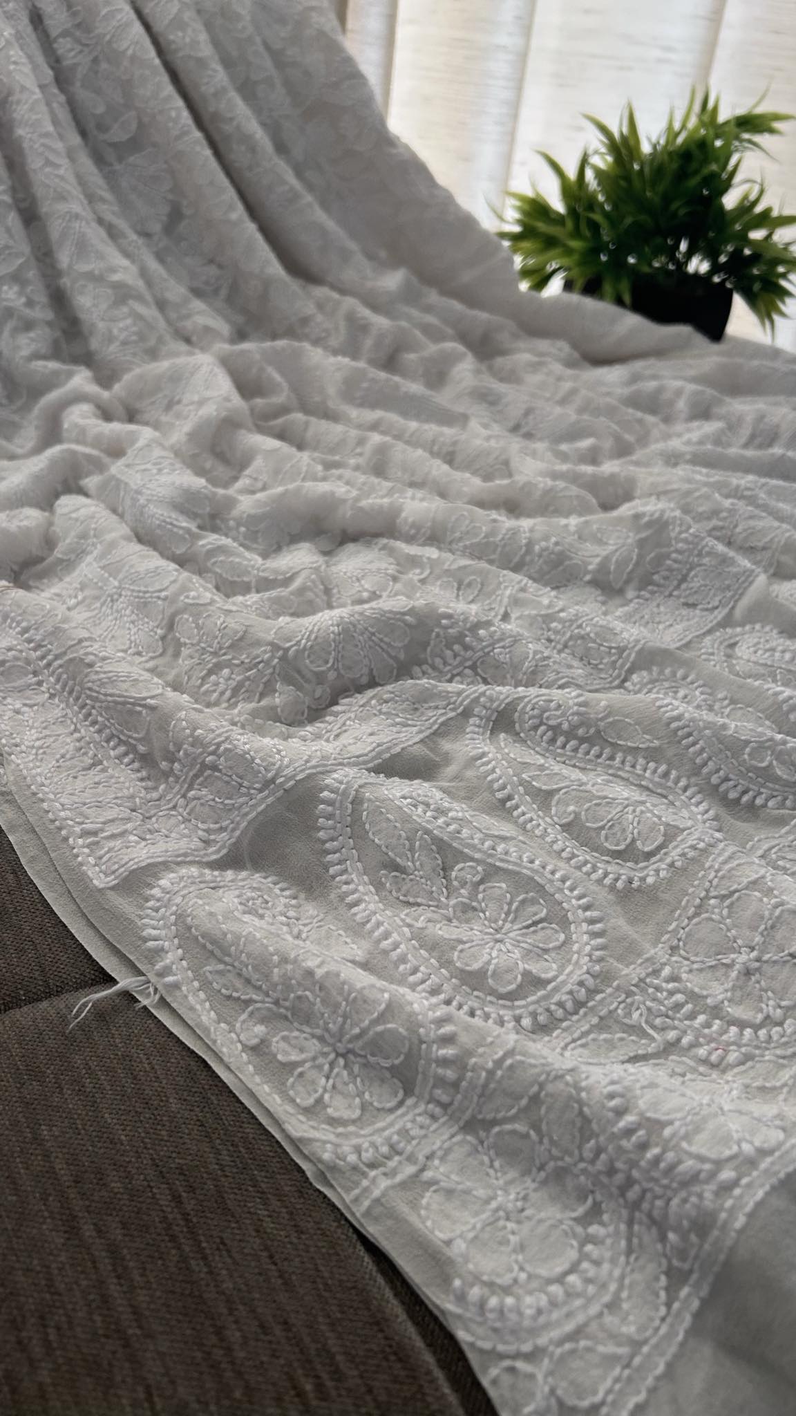 Ivory White Lucknowi Chikankari Dupatta