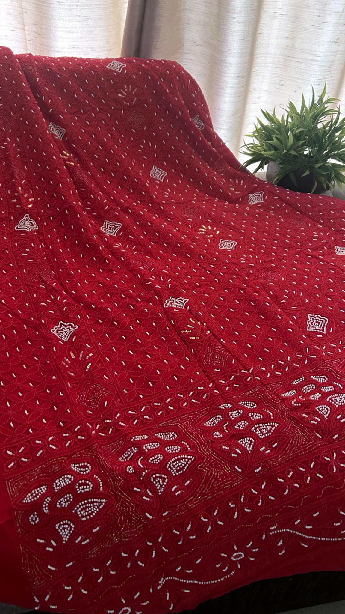 Red Pearl Chikankari Suit (Kurta & Dupatta)