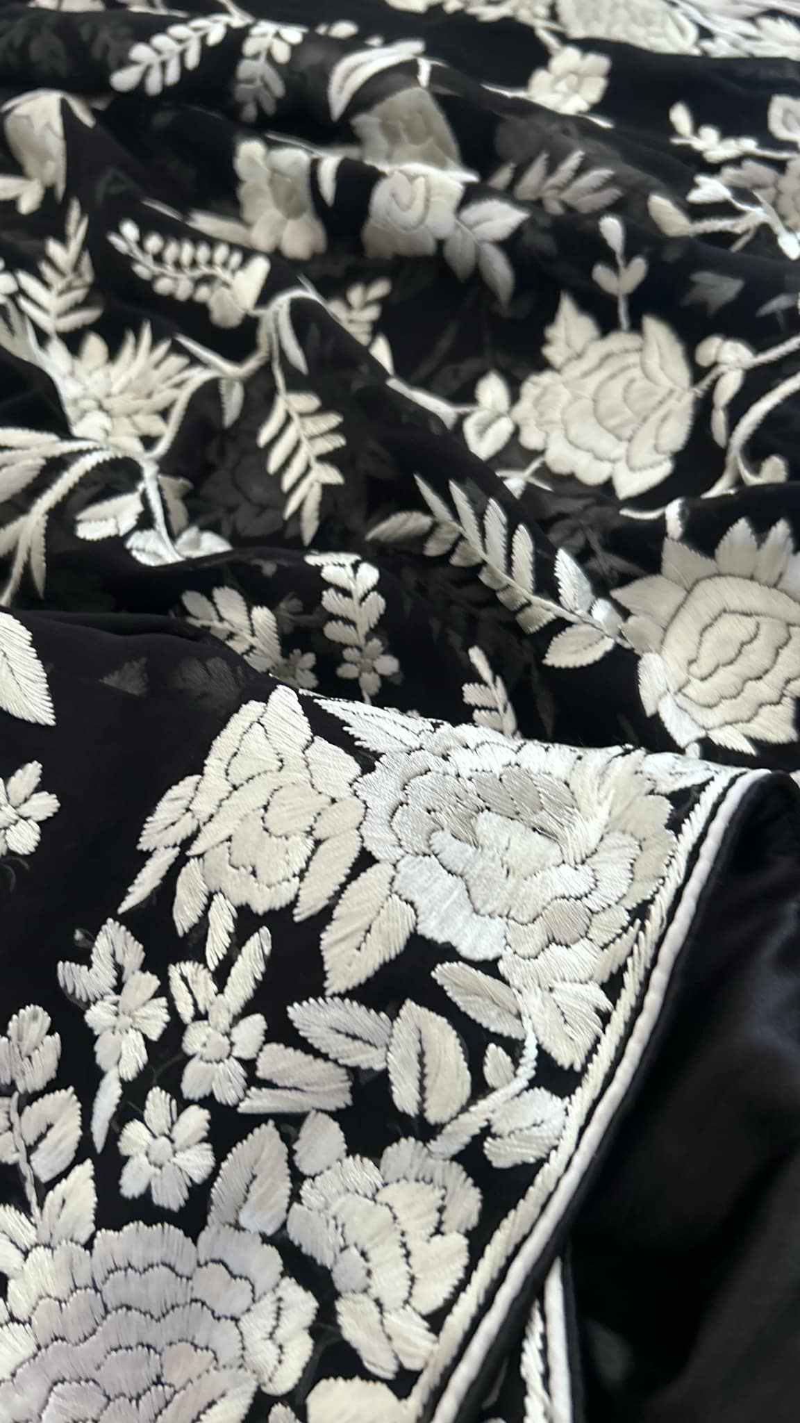 Black & Ivory Parsi Gara Hand Embroidered Dupatta