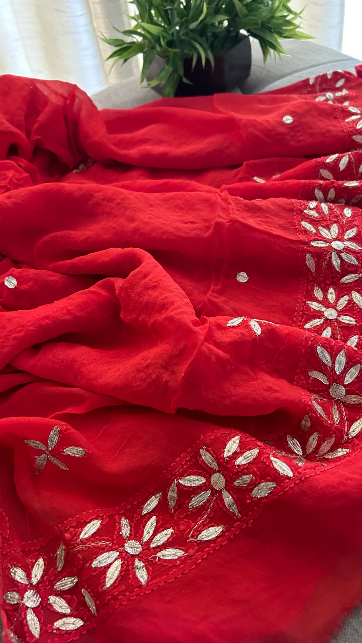 Red Gota Patti Chikankari Suit (Kurta & Dupatta)