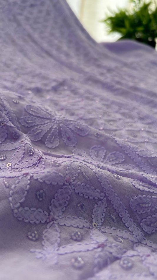 Lavender Party Wear Cut Dana Chikankari Kurta Dupatta Set