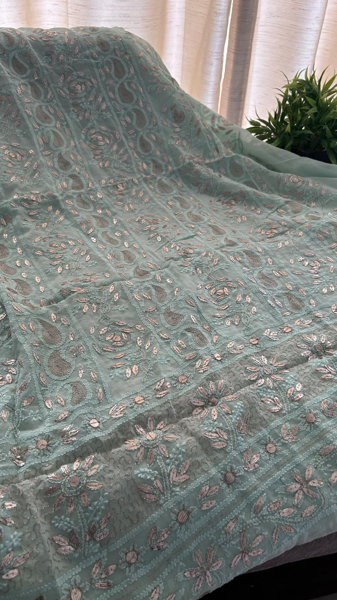 Sea Green Gota Patti Chikankari Suit (Kurta & Dupatta)