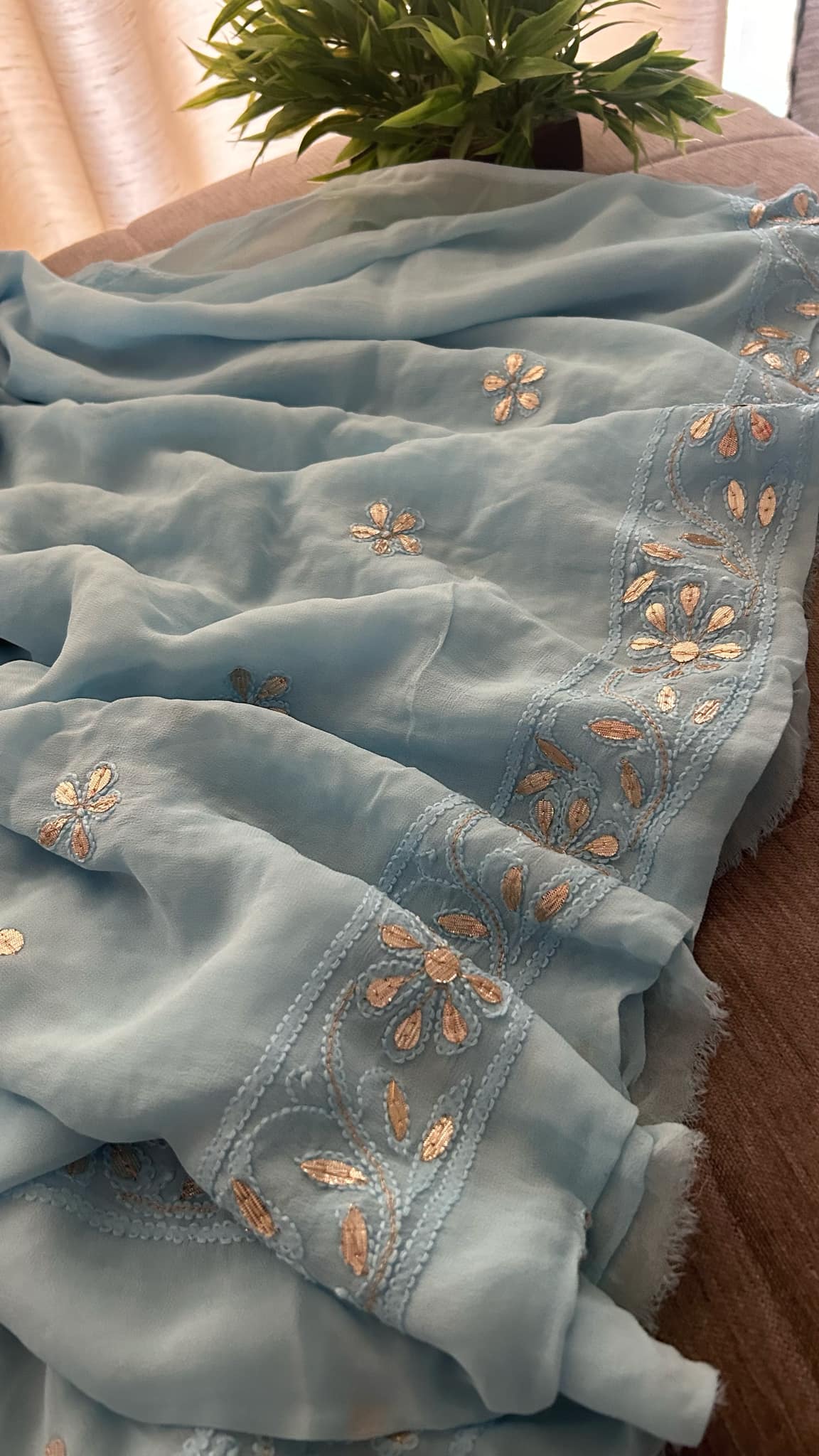 Powder Blue Mirror & Gota Patti Chikankari Suit (Kurta & Dupatta)