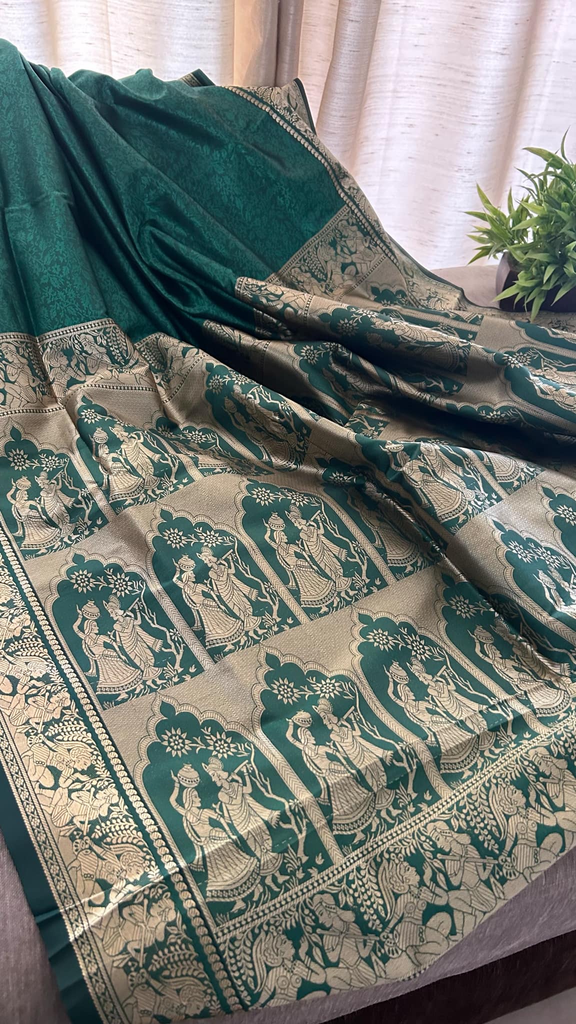 Emerald Green Mysore Art Silk Saree - Radha Krishna Collection