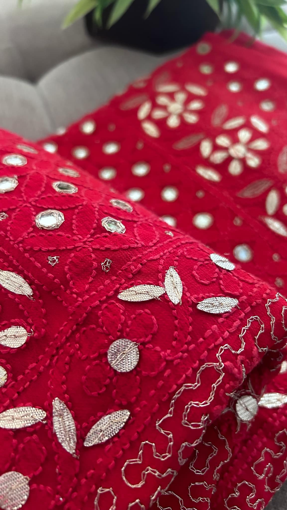 Red Mirror & Gota Patti Chikankari Suit (Kurta & Dupatta)