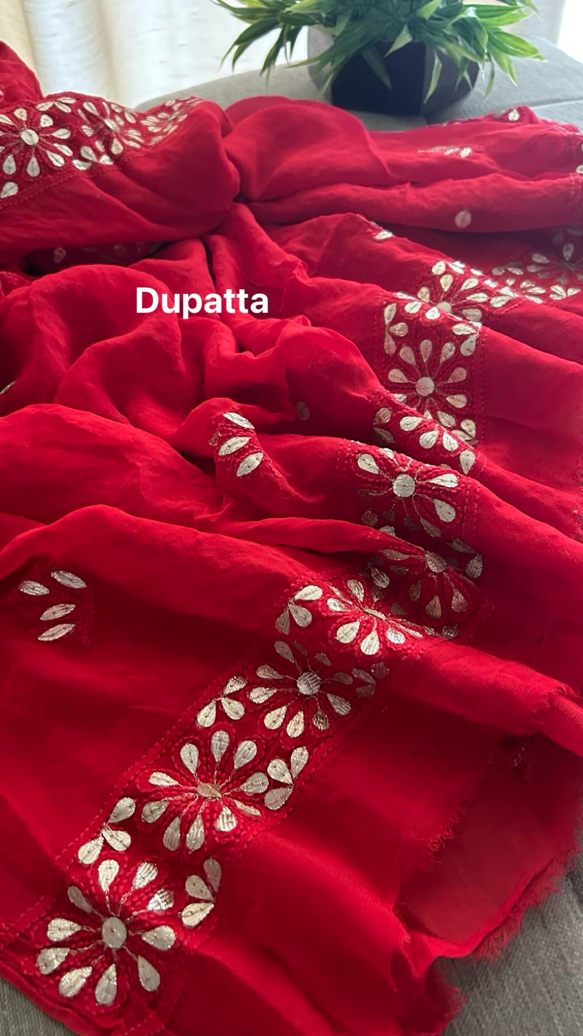 Red Mirror & Gota Patti Chikankari Suit (Kurta & Dupatta)