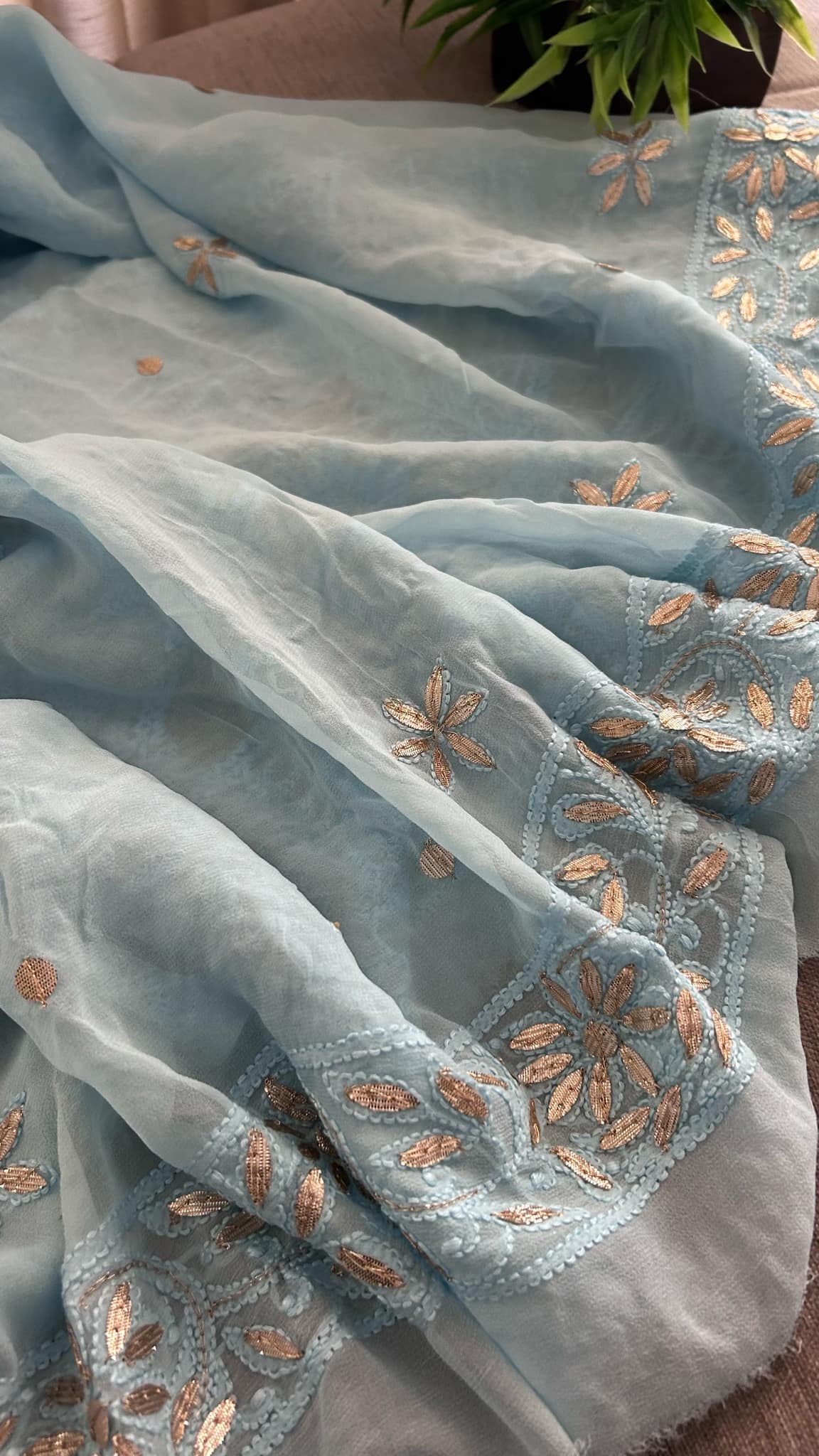 Powder Blue Gota Patti Chikankari Suit (Kurta & Dupatta)