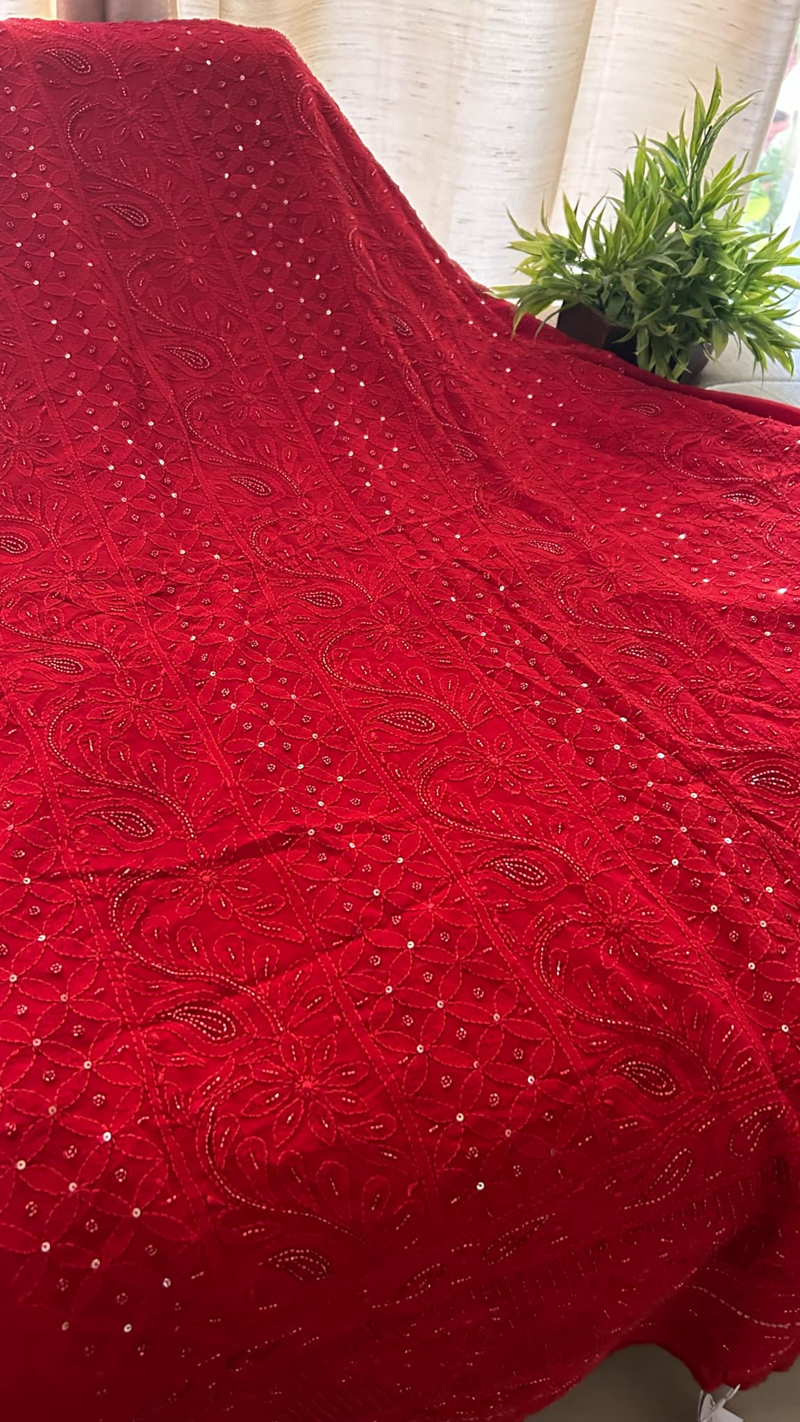 Maroonish Red Party Wear Cut Dana Chikankari Kurta Dupatta Set