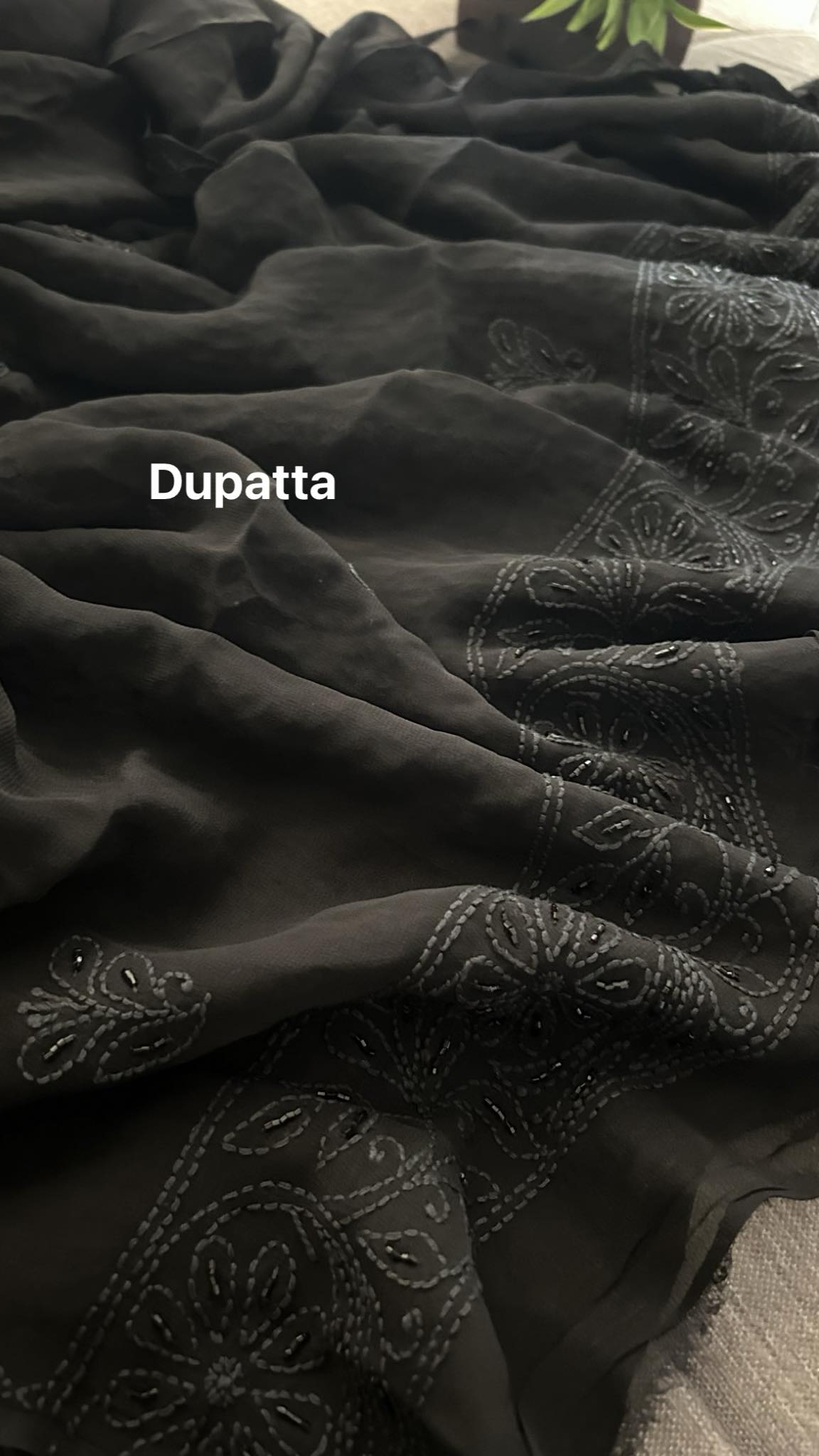 Black Party Wear Cut Dana Chikankari Kurta Dupatta Set