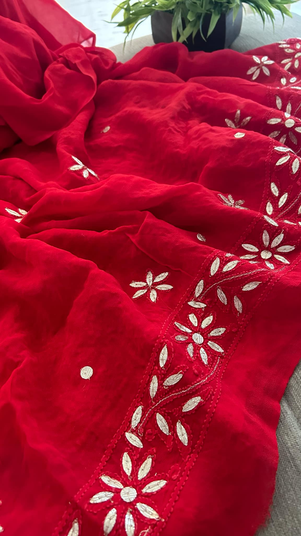 Red Mirror & Gota Patti Chikankari Suit (Kurta & Dupatta)