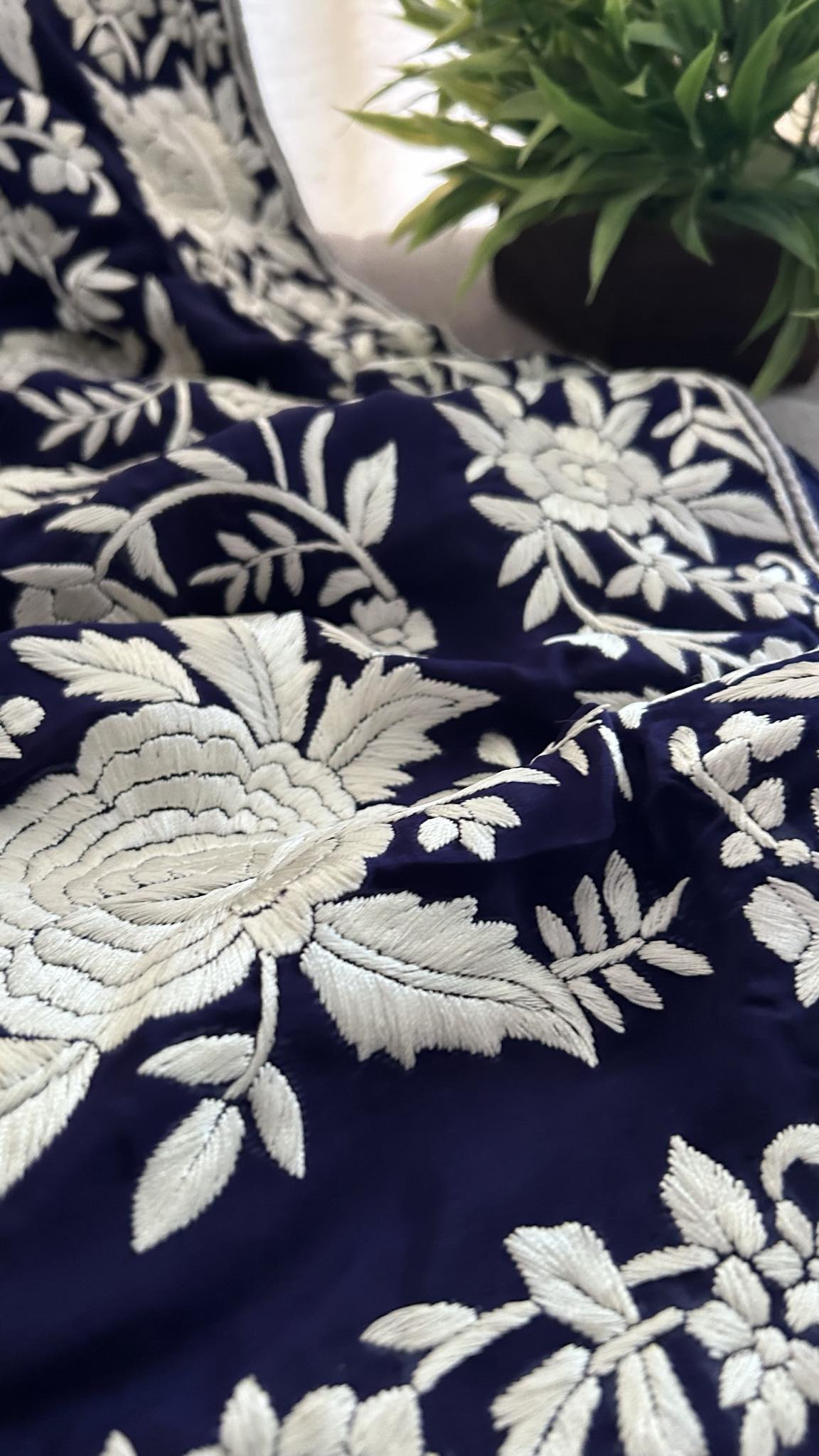 Designer Navy & Ivory Parsi Gara Saree