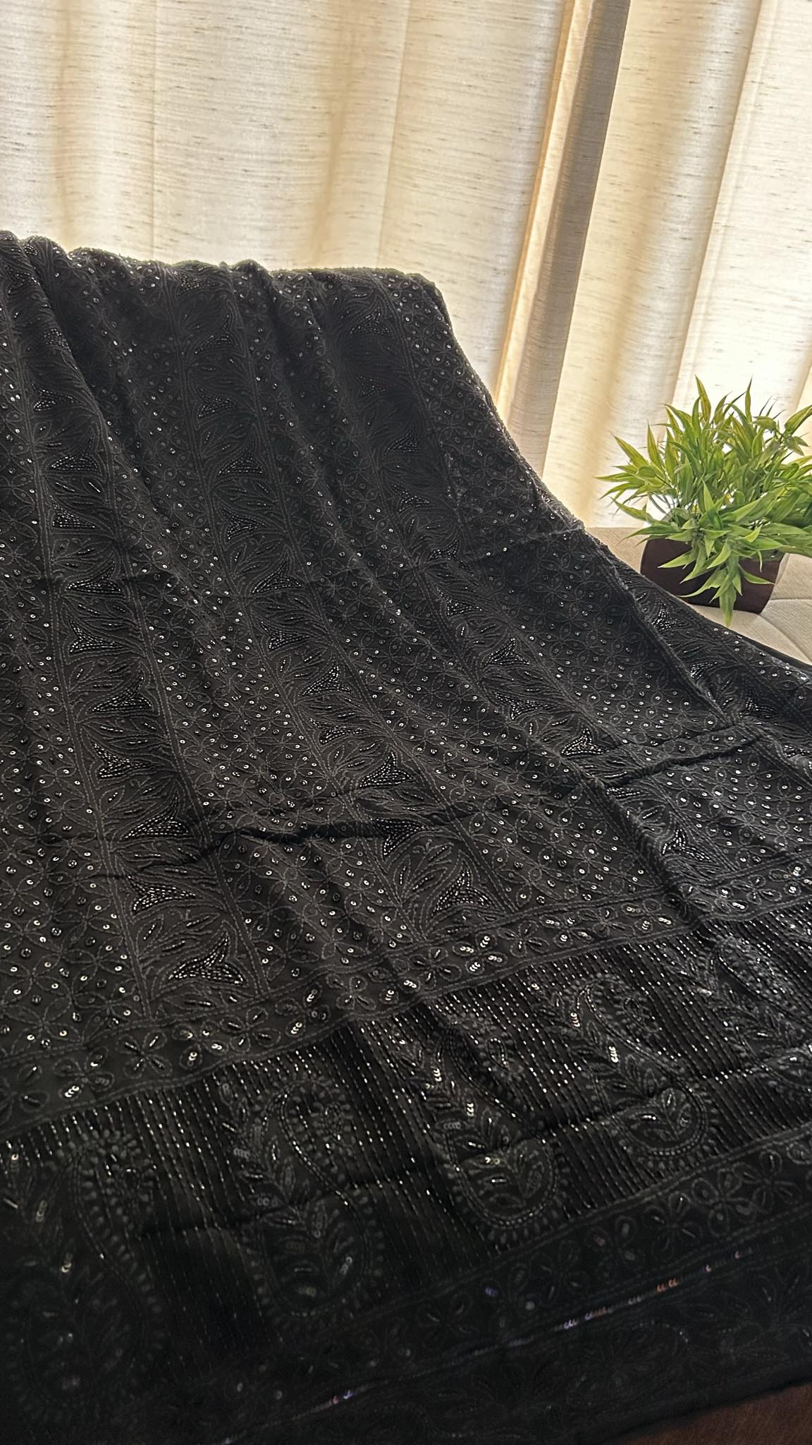 Black Party Wear Cut Dana Chikankari Kurta Dupatta Set