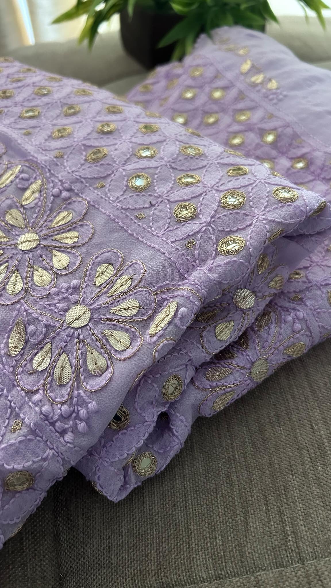 Lavender Mirror & Gota Patti Chikankari Suit (Kurta & Dupatta)