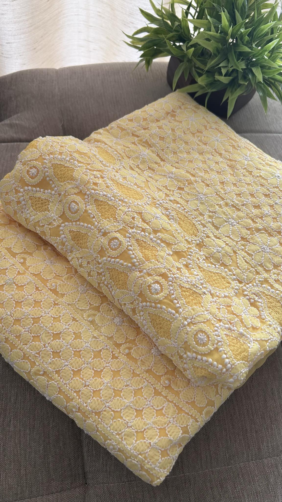 Yellow Hand Jaali & Chikankari Georgette Three Piece Suit